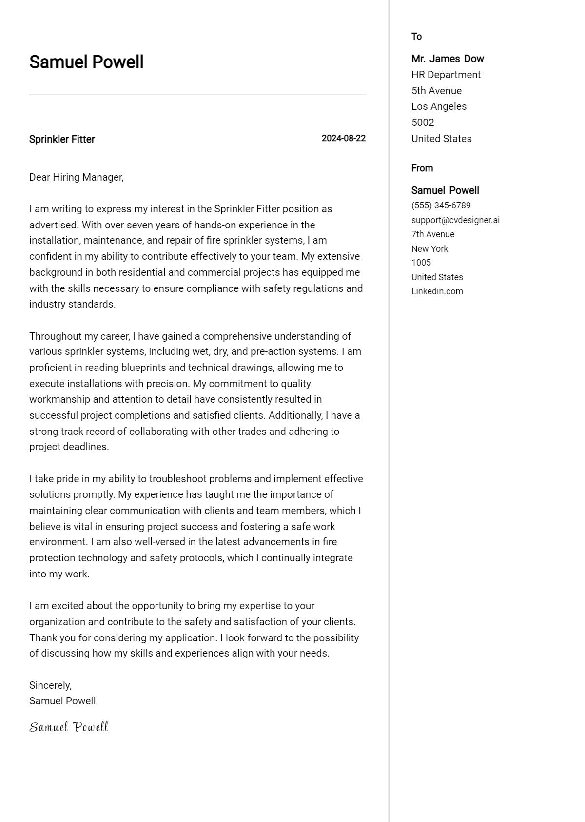Sprinkler Fitter Cover Letter Examples with Writing Tips for 2026 Preview