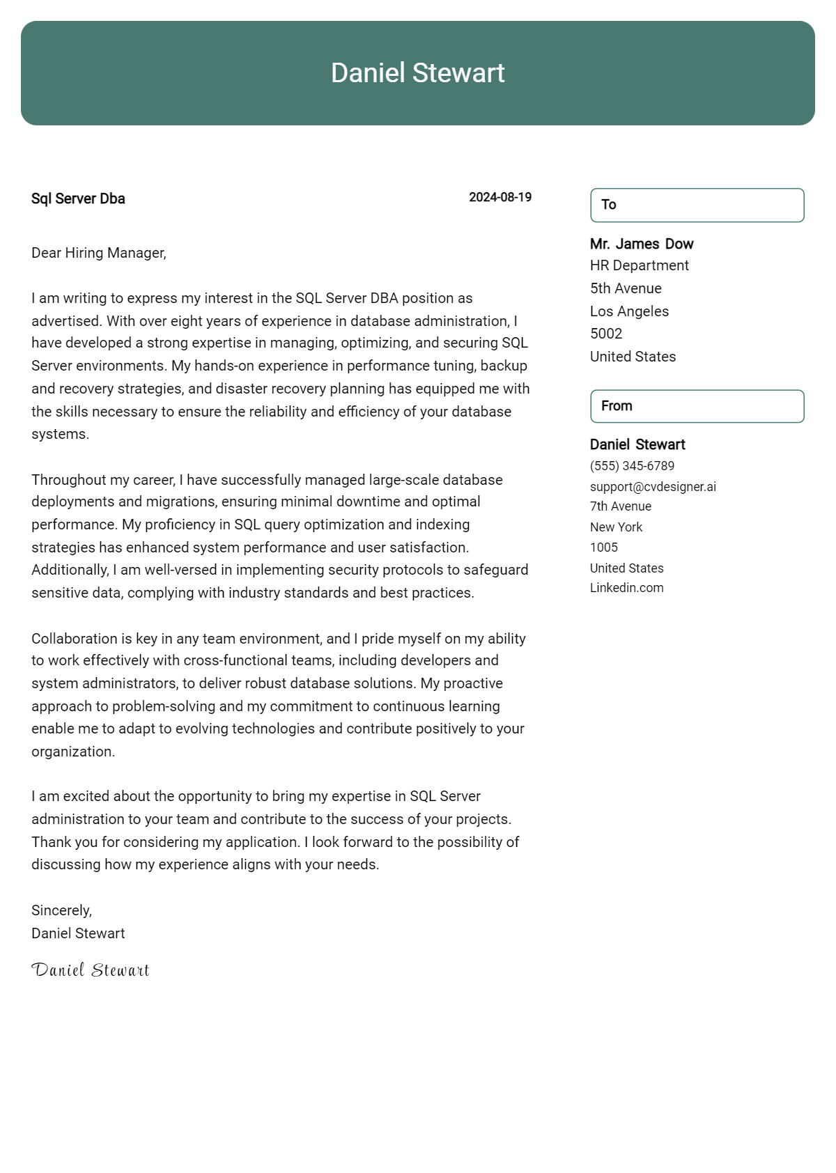 SQL Server DBA Cover Letter Examples and Templates for 2026 Preview