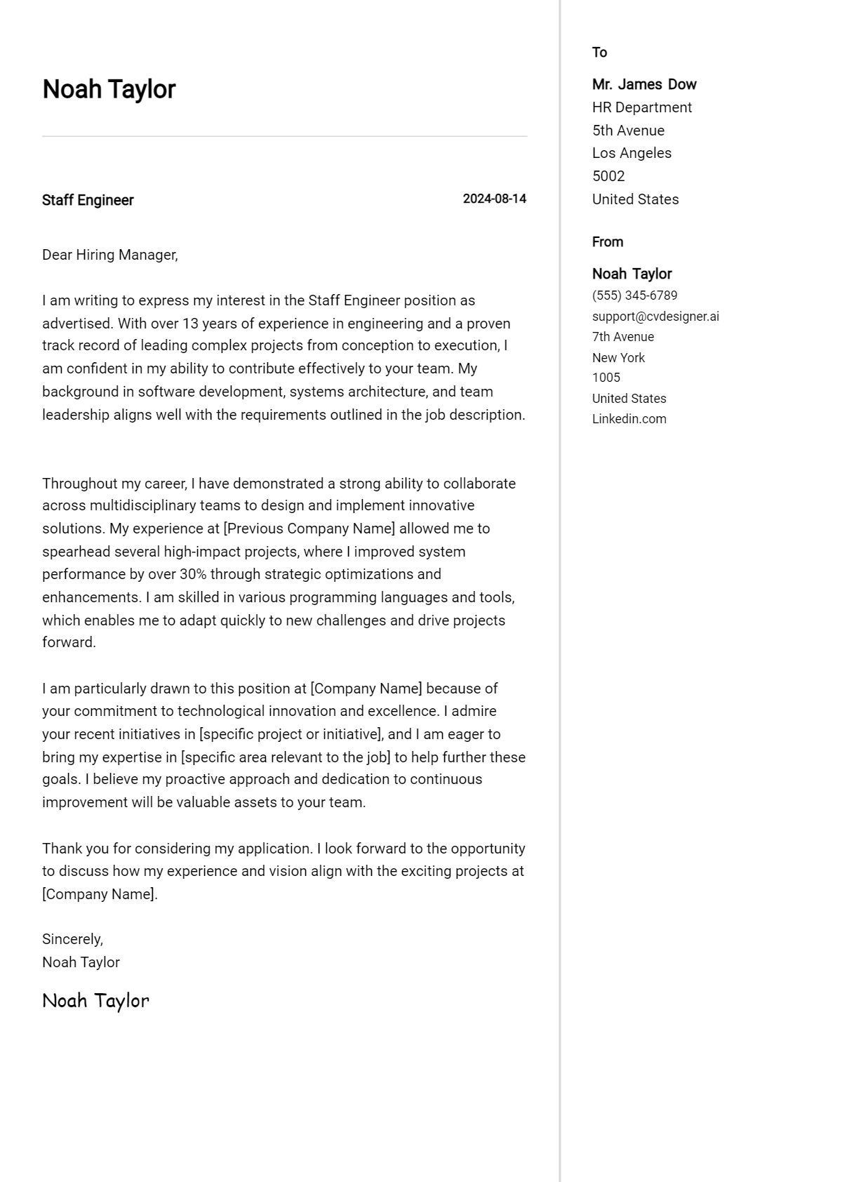 Staff Engineer Cover Letter Examples for 2026 (Downloadable) Preview