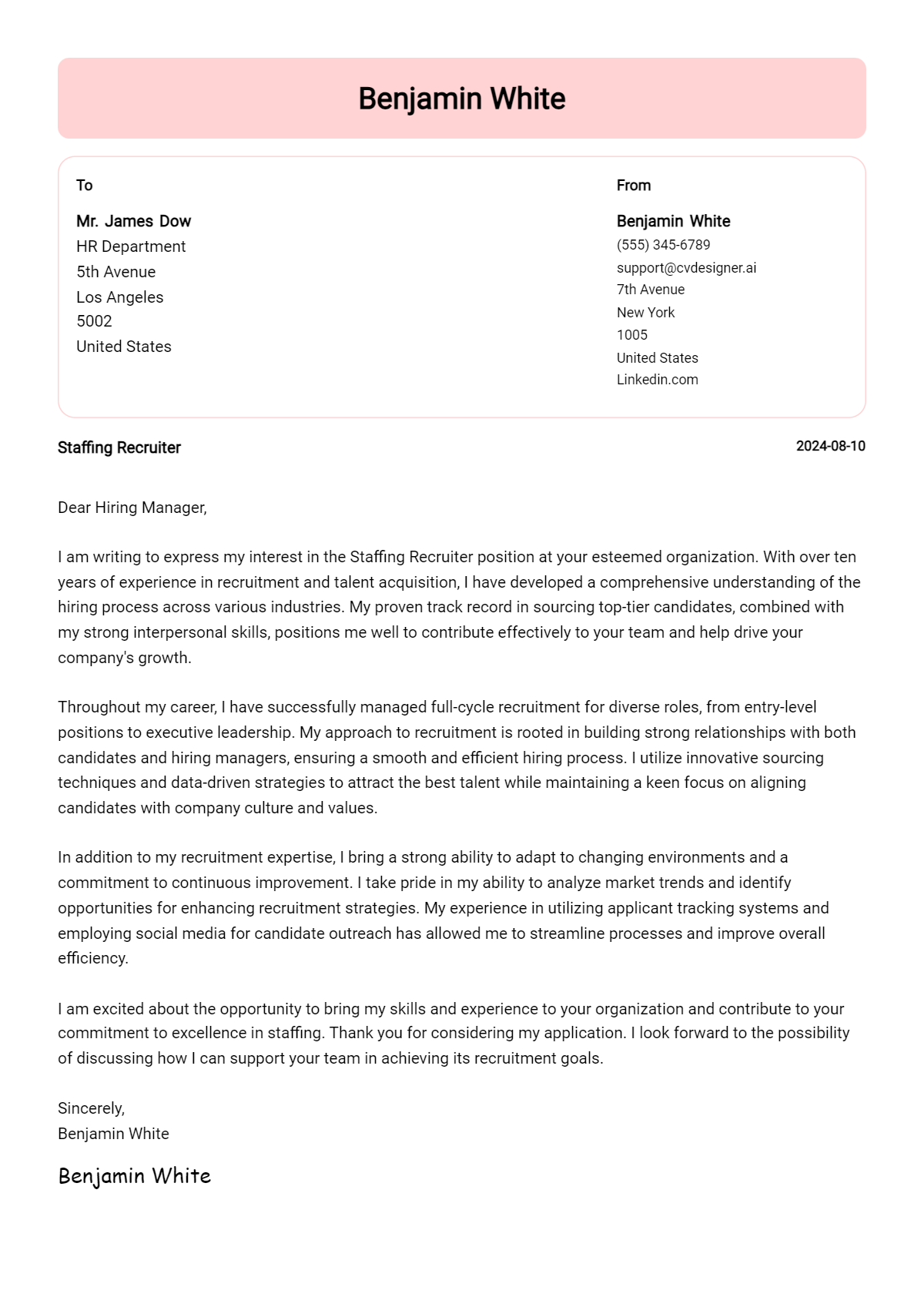 14 Staffing Recruiter Cover Letter Examples for 2026 (Downloadable) Preview