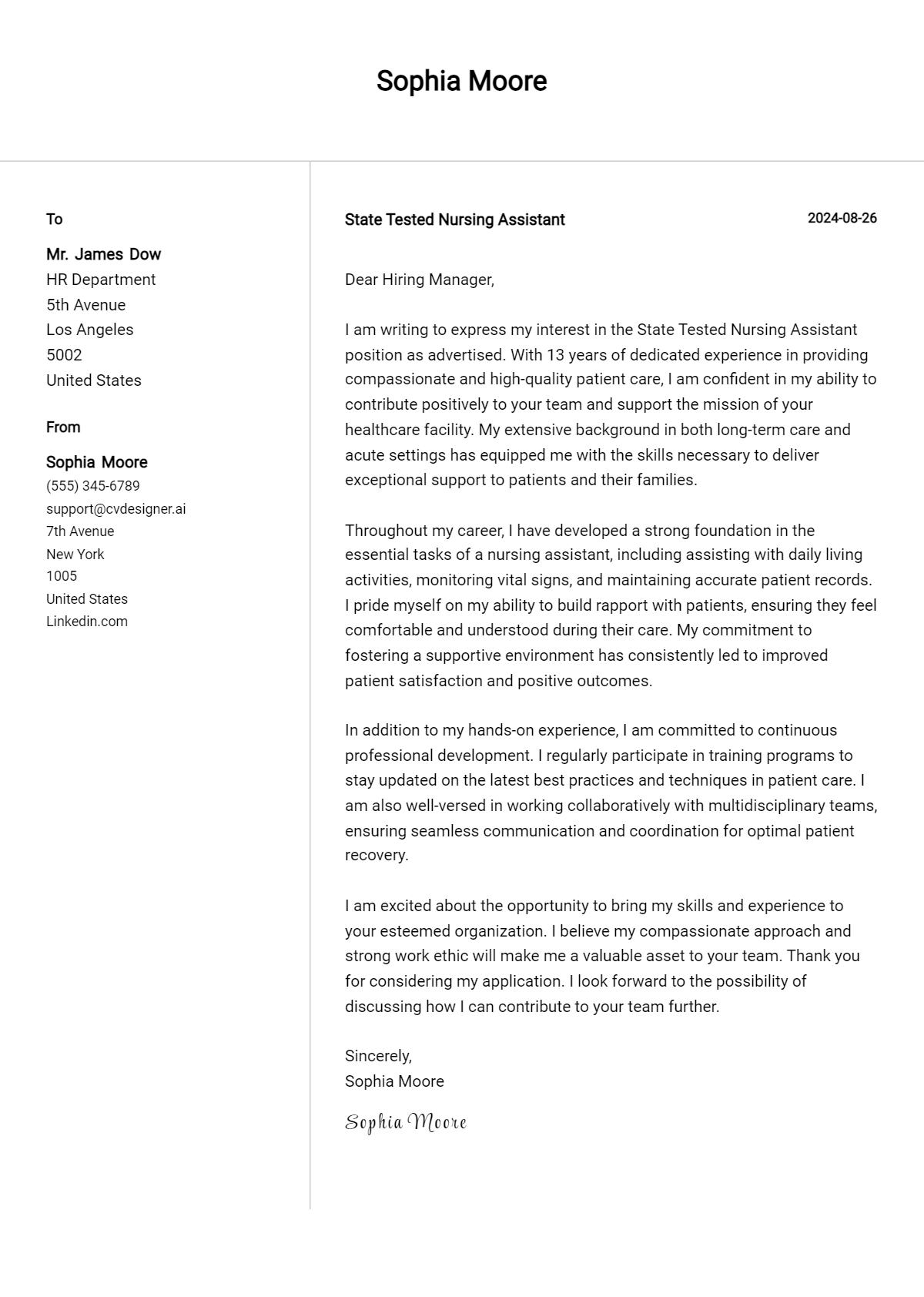 State Tested Nursing Assistant Cover Letter Examples & Samples for 2026 Preview
