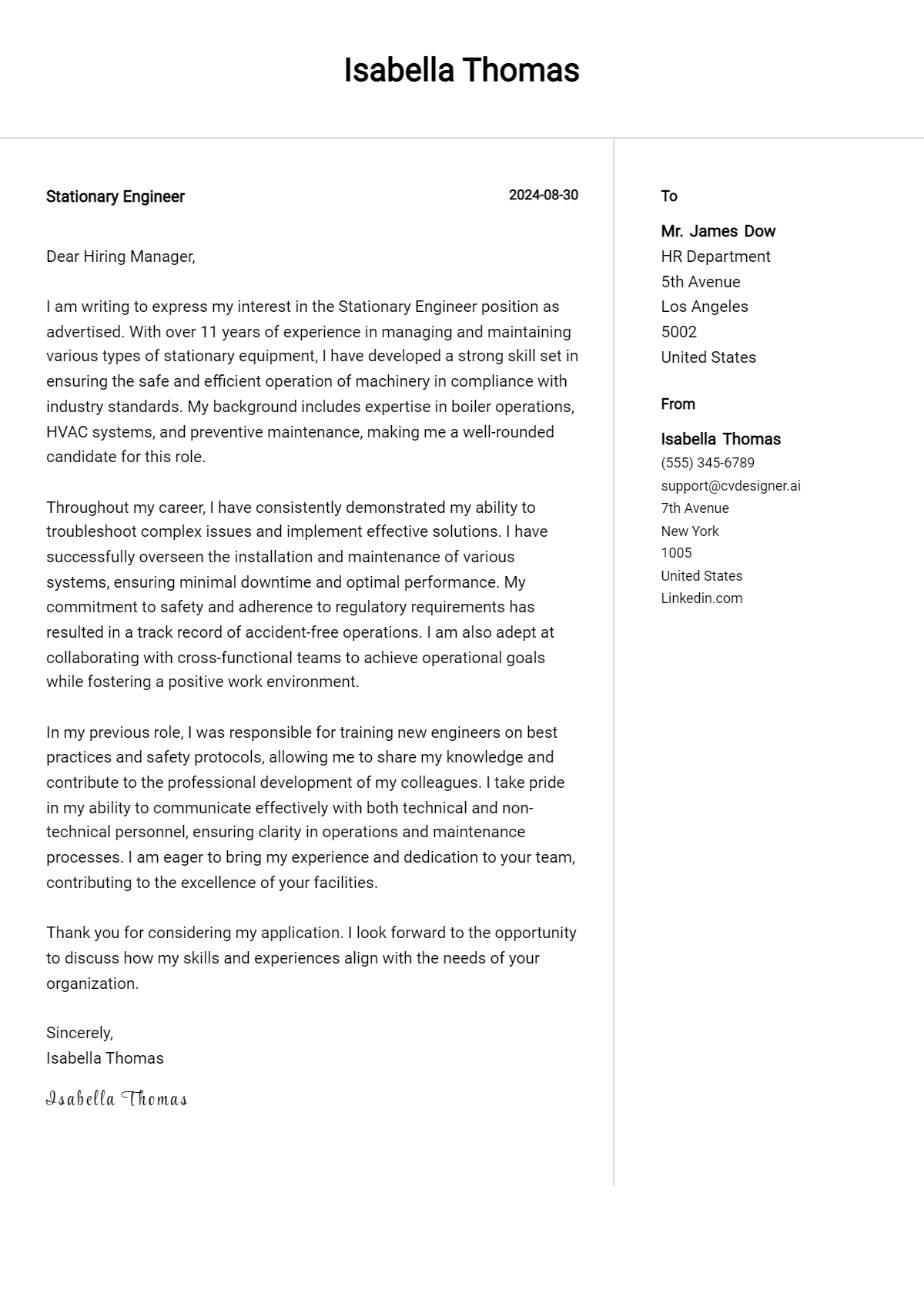 Stationary Engineer Cover Letter Samples & Examples 2026 Preview