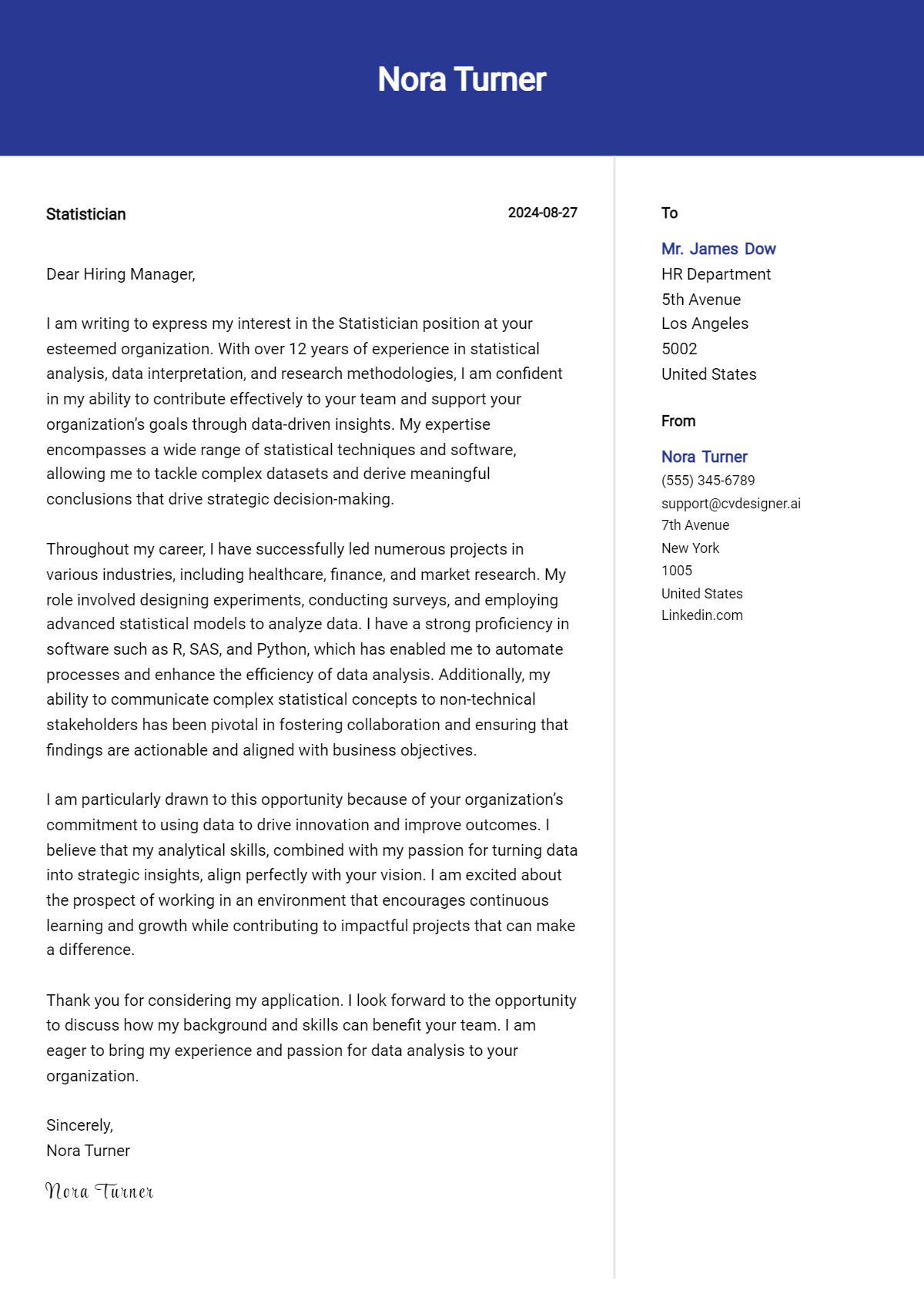 Statistician Cover Letter Example for 2026 (Writing Guide) Preview