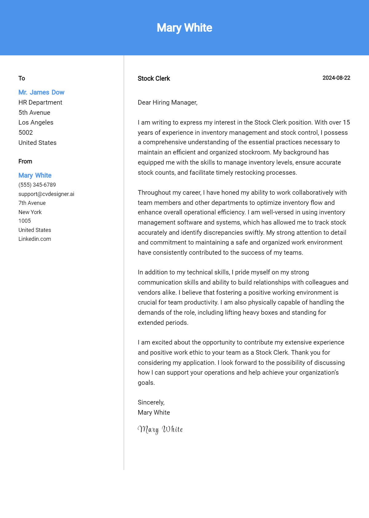 Stock Clerk Cover Letter Example for 2026: Proven Tips Preview