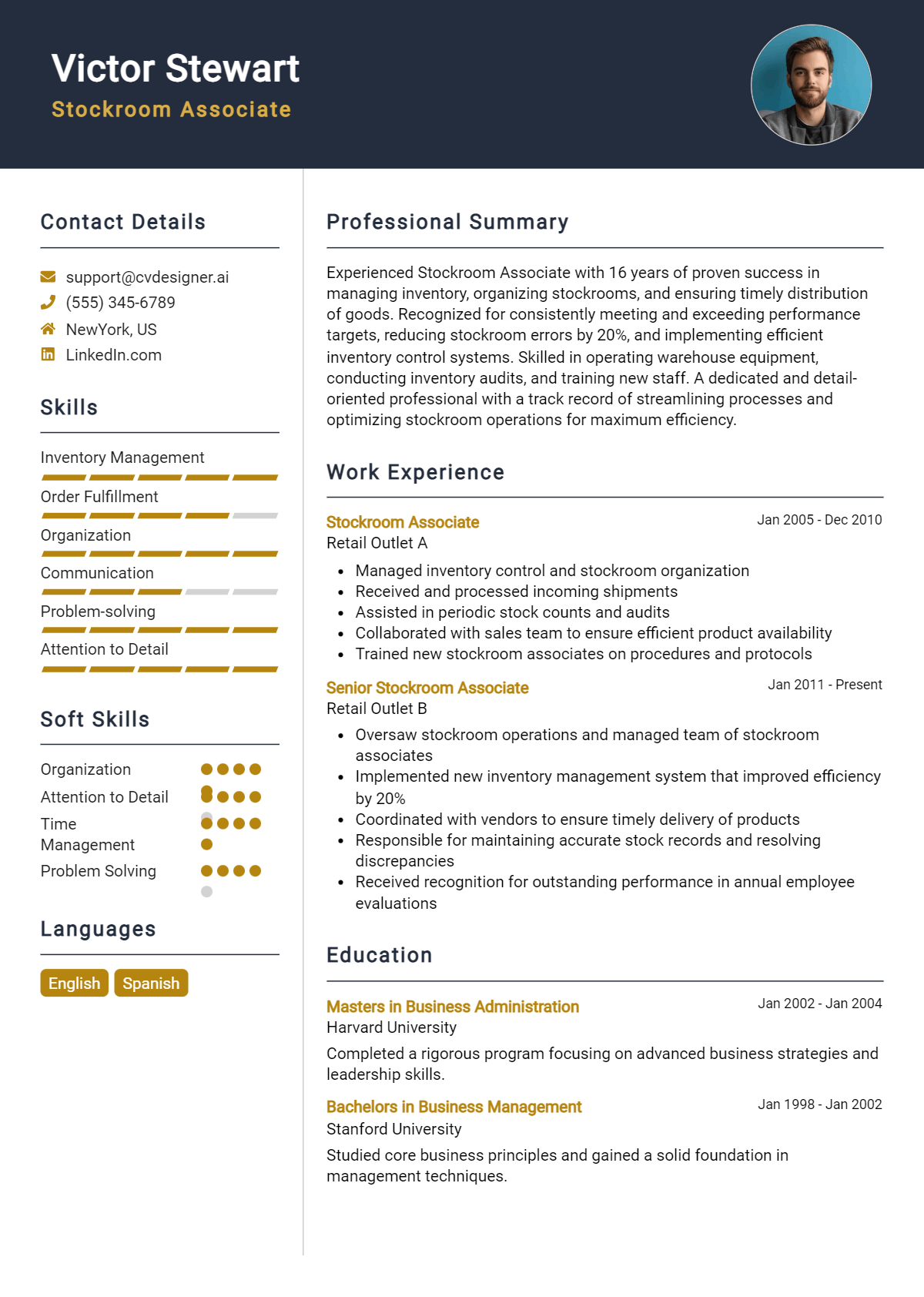 Stockroom Associate Resume Example for 2026: Best Writing Guide Preview