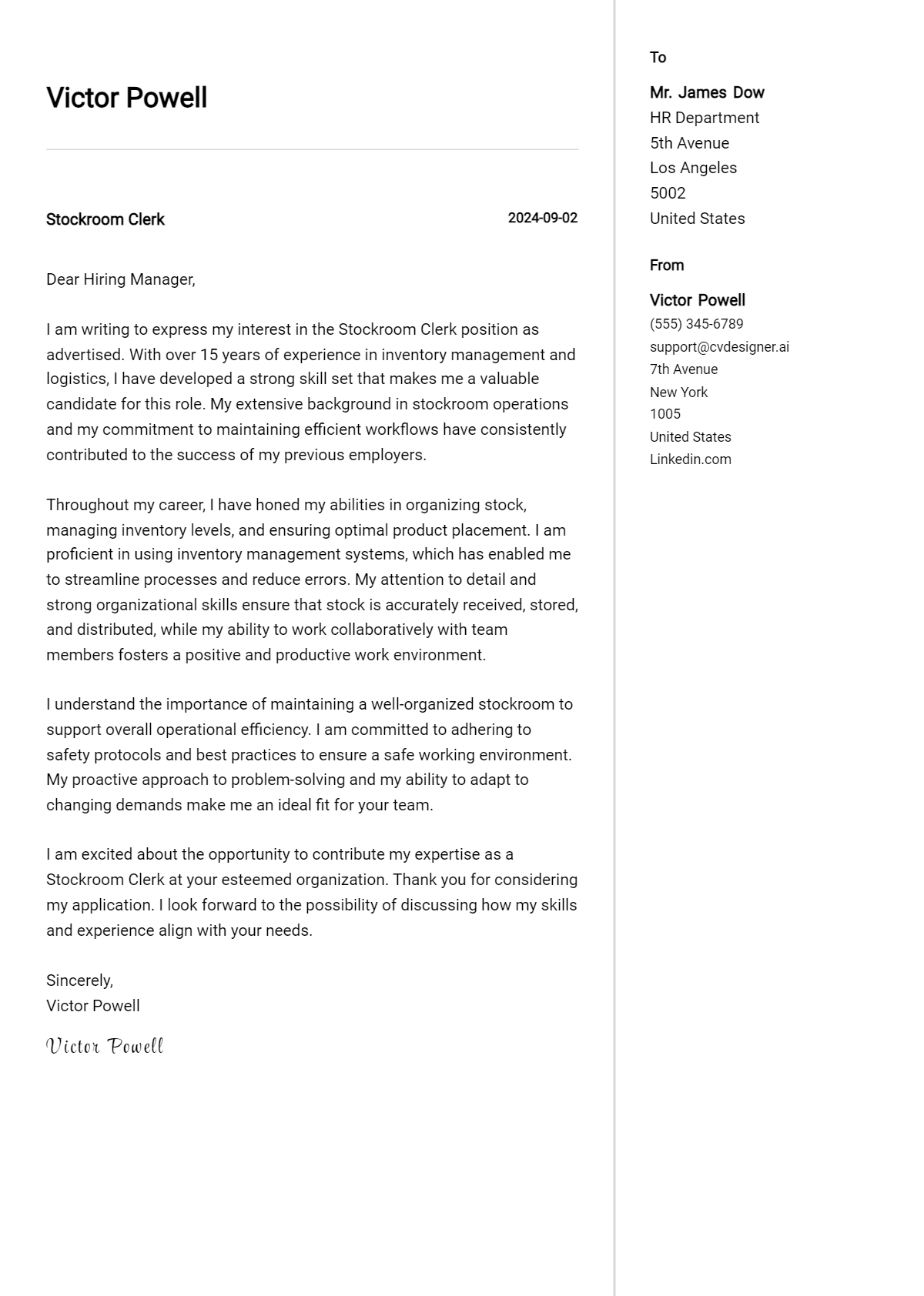 Stockroom Clerk Cover Letter Example for 2026: Expert Tips & Templates Preview