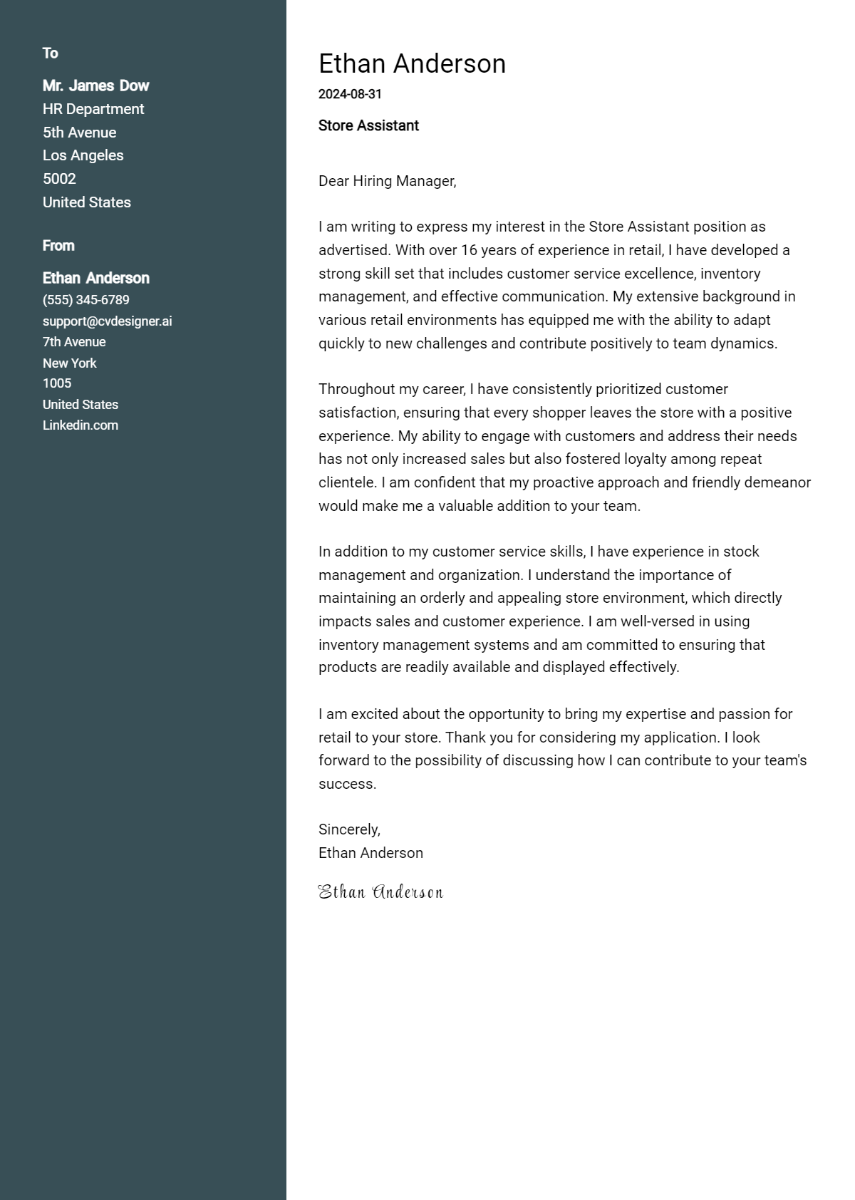 Store Assistant Cover Letter Example for 2026: Tips & Templates Preview