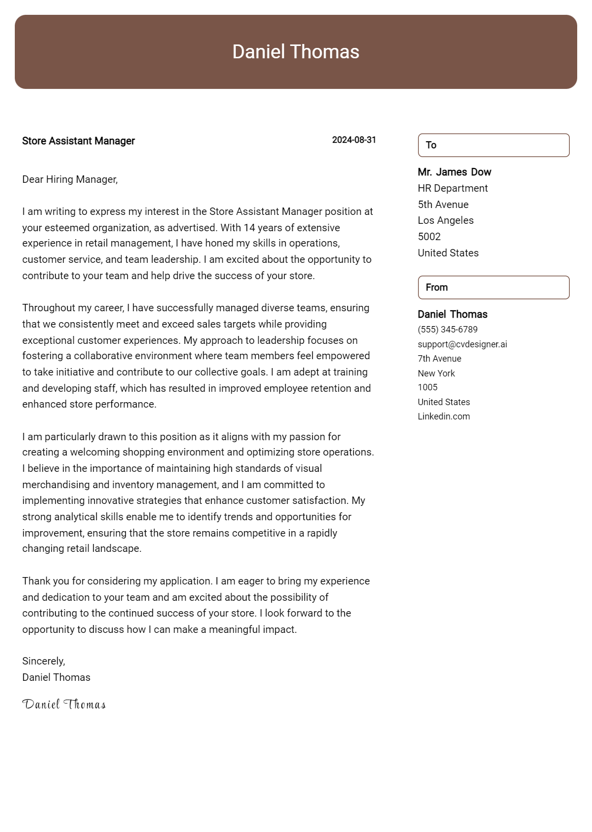 Store Assistant Manager Cover Letter Example for 2026: Proven Tips Preview