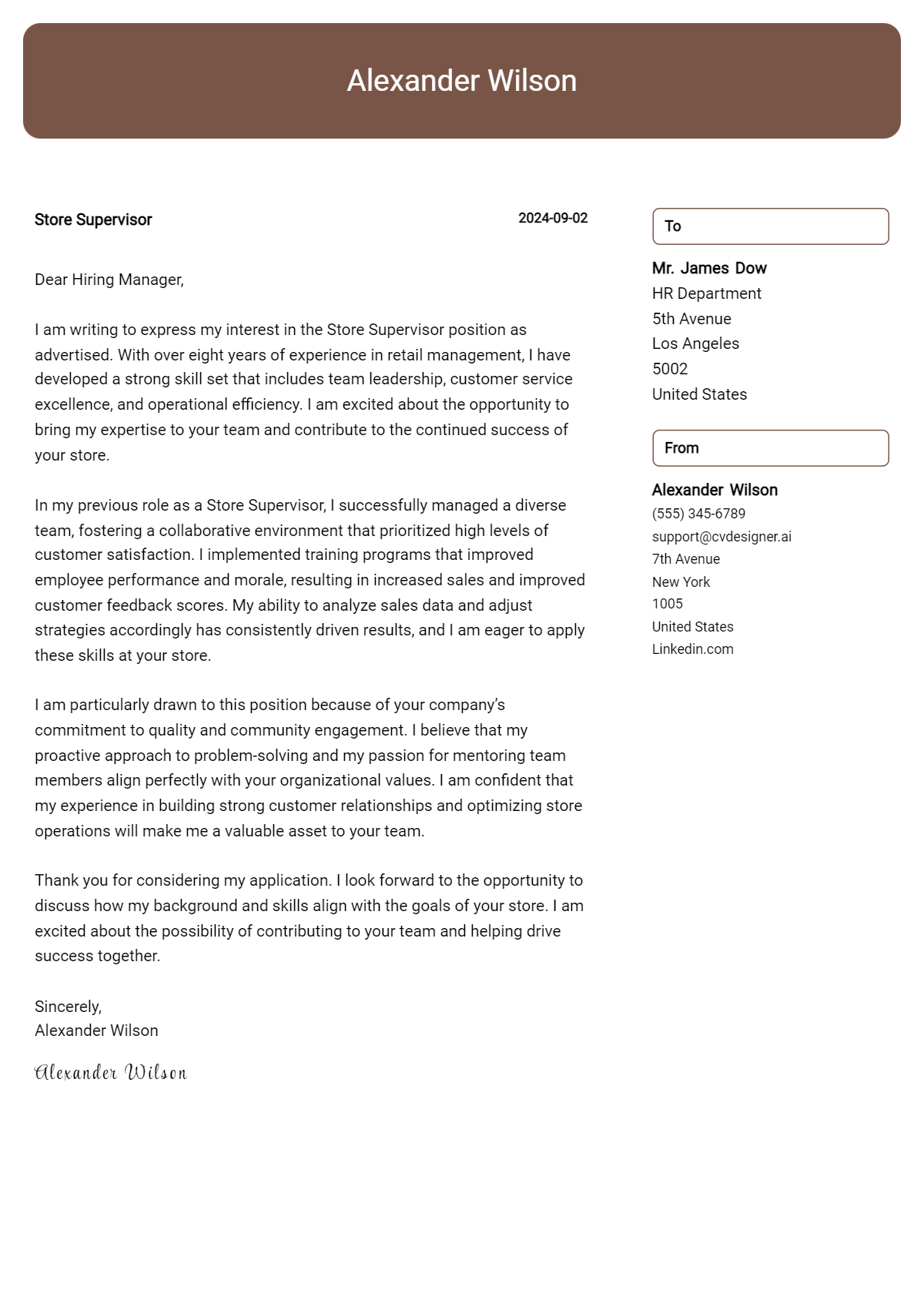 Store Supervisor Cover Letter Example for 2026 (Complete Writing Guide) Preview
