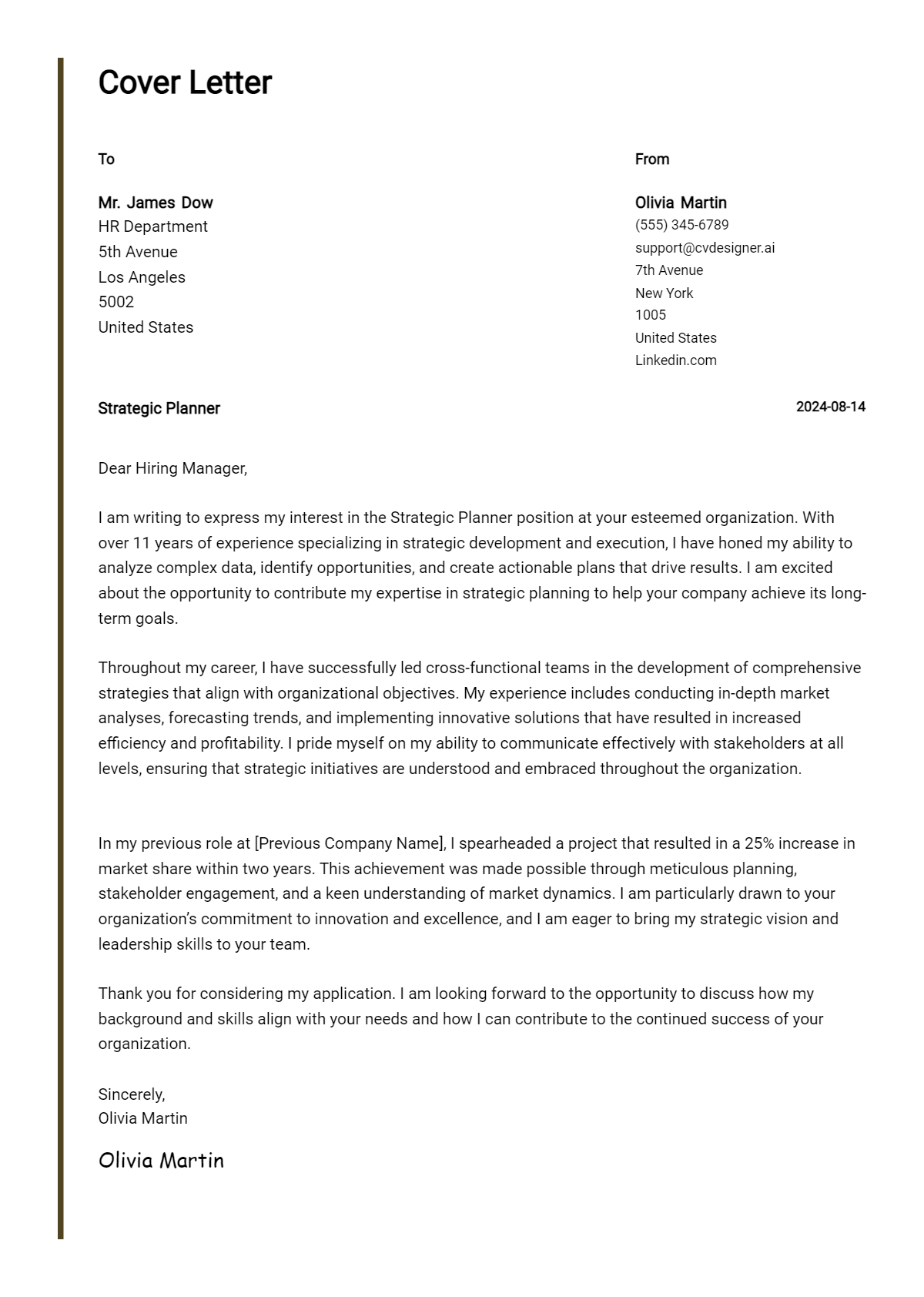Strategic Planner Cover Letter Example for 2026: Proven Tips Preview