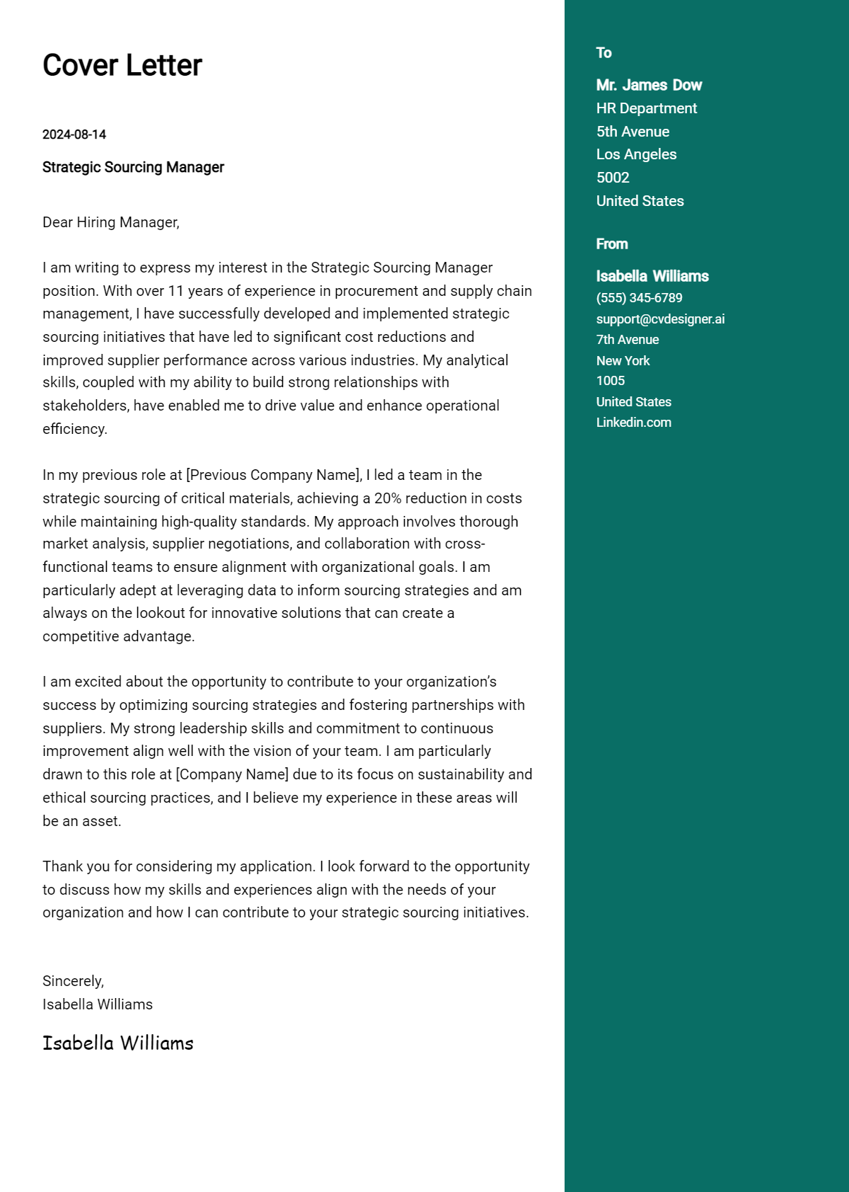 Strategic Sourcing Manager Cover Letter Examples and Templates for 2026 Preview