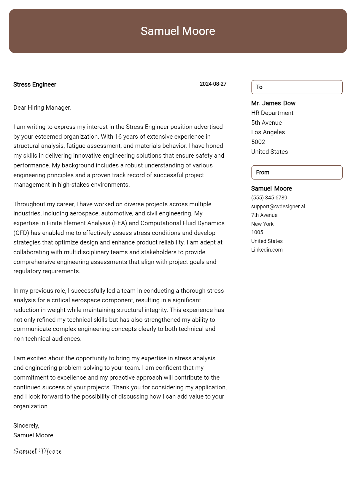 Stress Engineer Cover Letter Example for 2026: Proven Tips Preview
