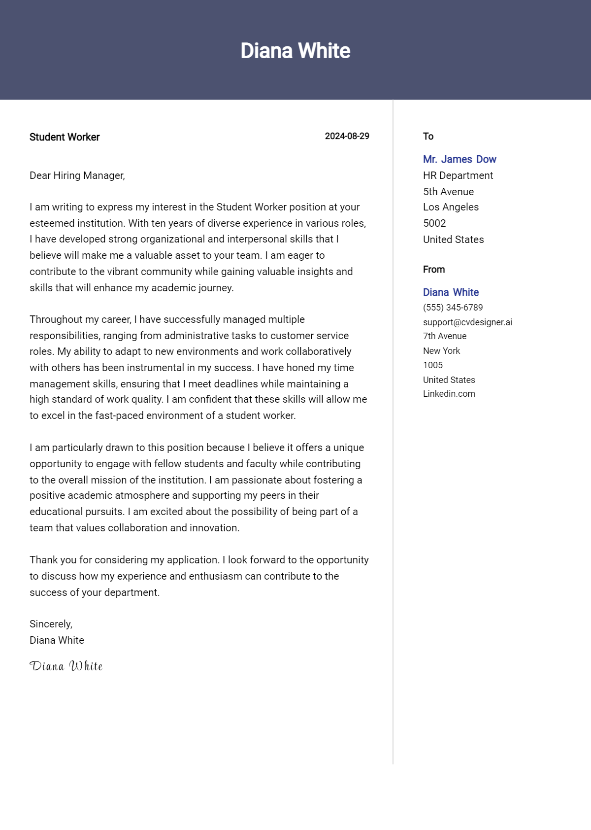 Student Worker Cover Letter Examples and Templates for 2026 Preview