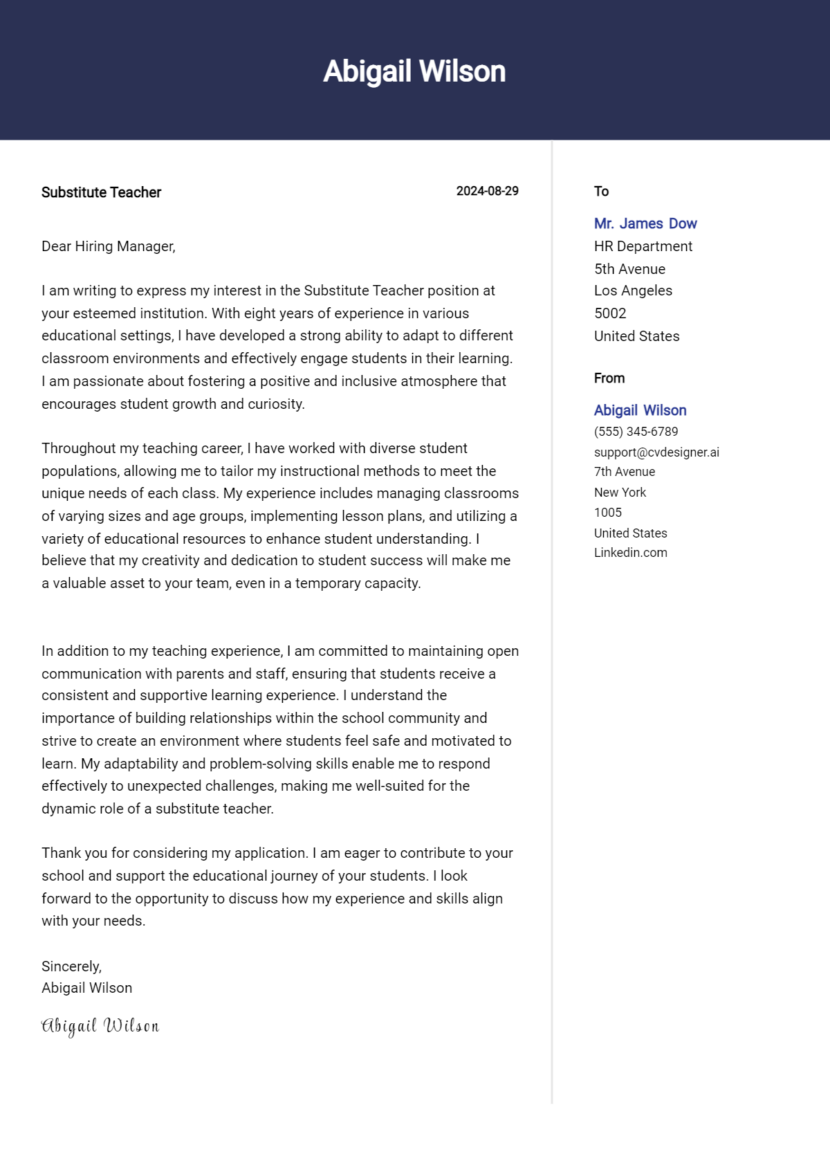 Substitute Teacher Cover Letter Examples with Writing Tips for 2026 Preview