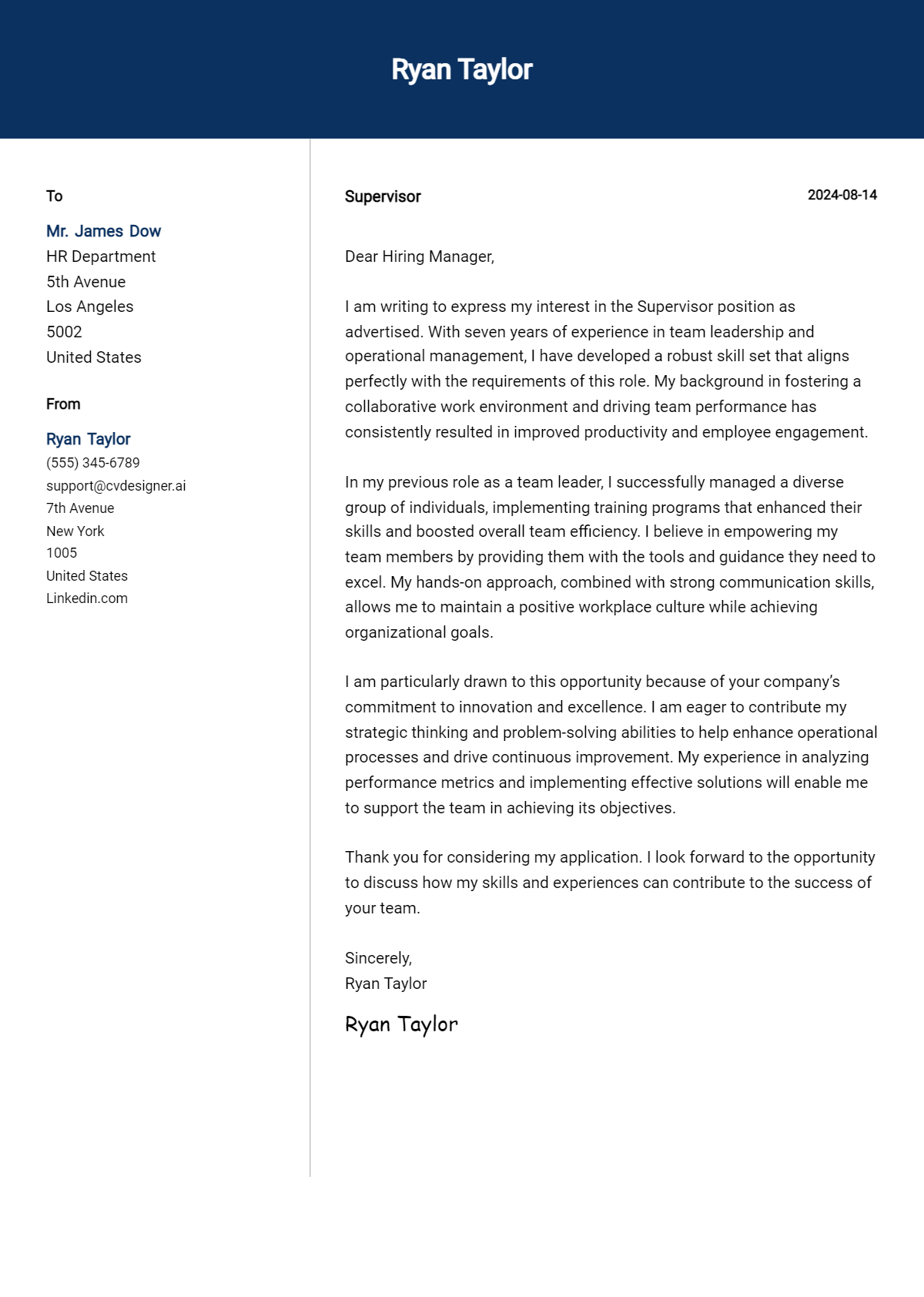 25 Supervisor Cover Letter Examples for 2026 (Writing Guide) Preview