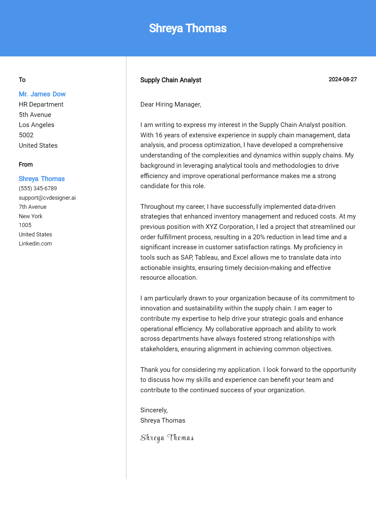 Supply Chain Analyst Cover Letter Example for 2026: Ultimate Guide Preview