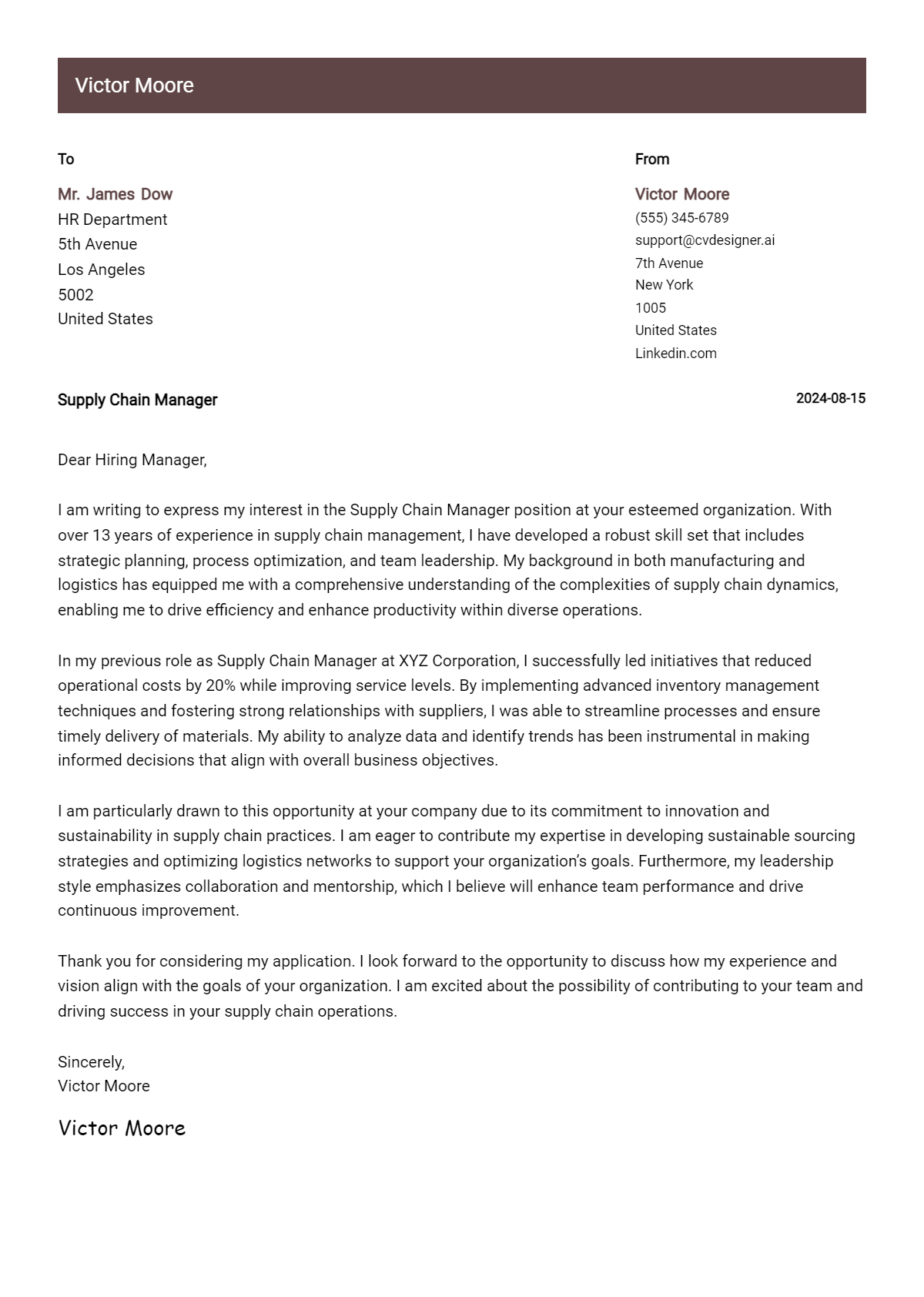 Supply Chain Manager Cover Letter Examples and Templates for 2026 Preview