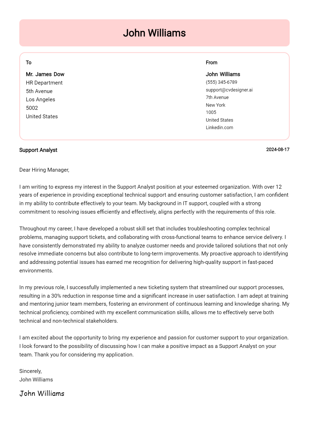 Support Analyst Cover Letter Example for 2026: Free Templates Preview