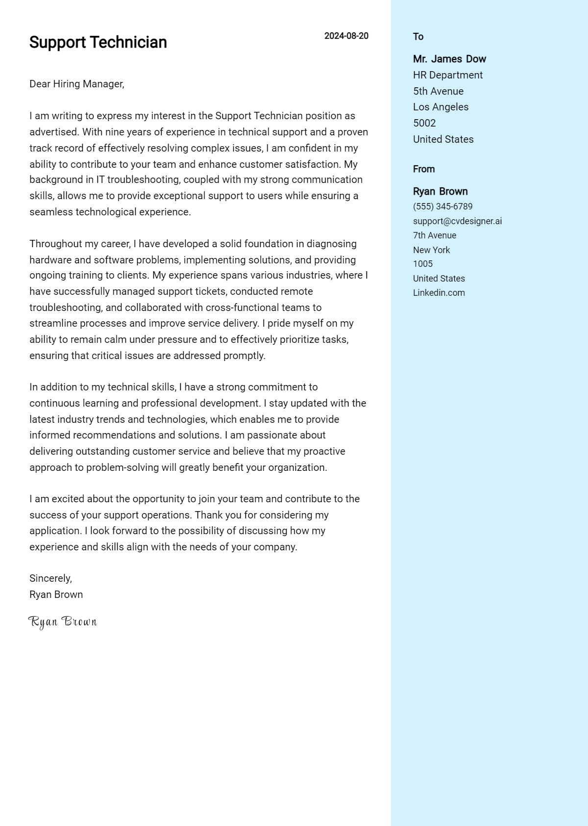 Support Technician Cover Letter Example for 2026: Proven Tips Preview