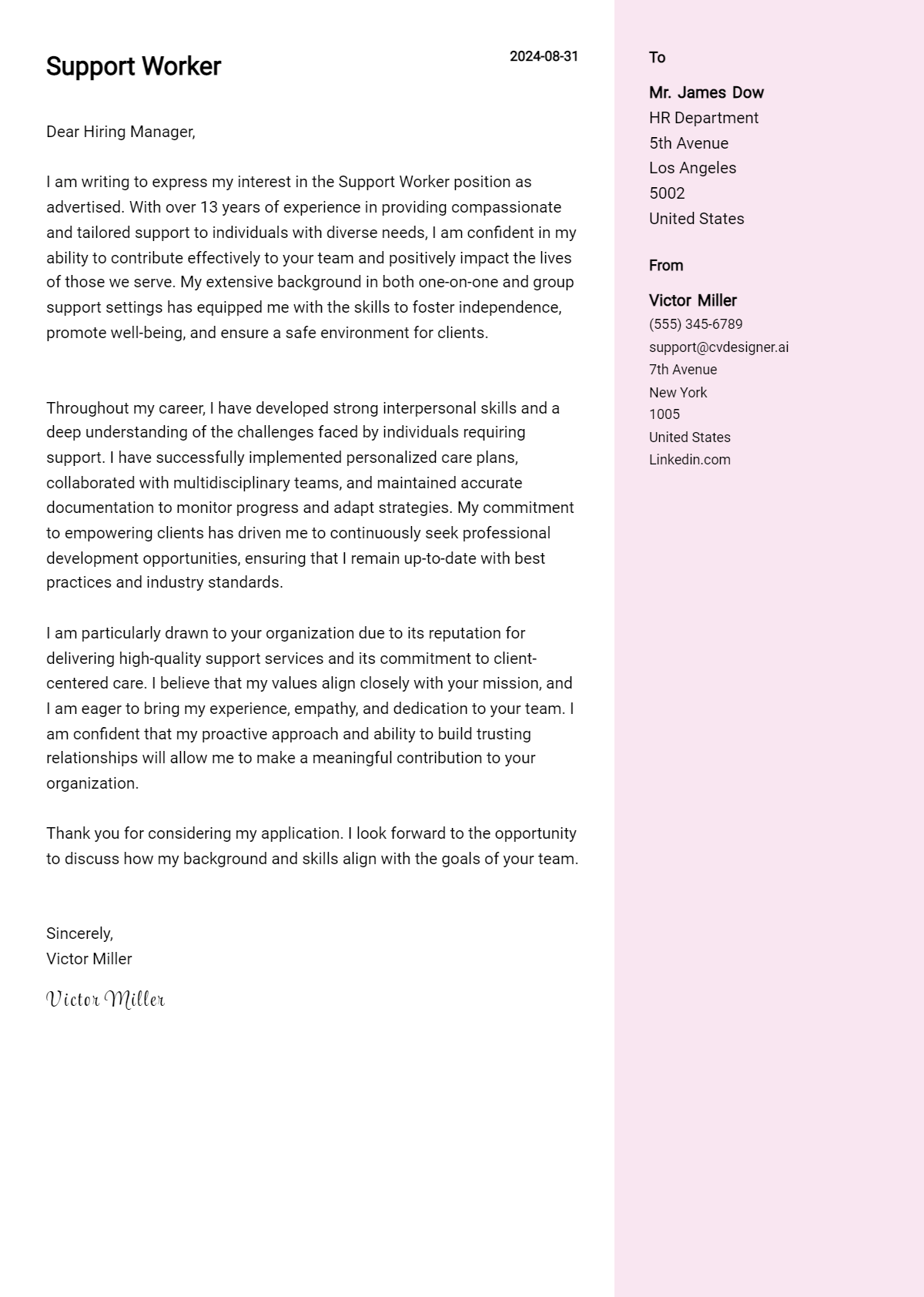Support Worker Cover Letter Samples & Examples 2026 Preview