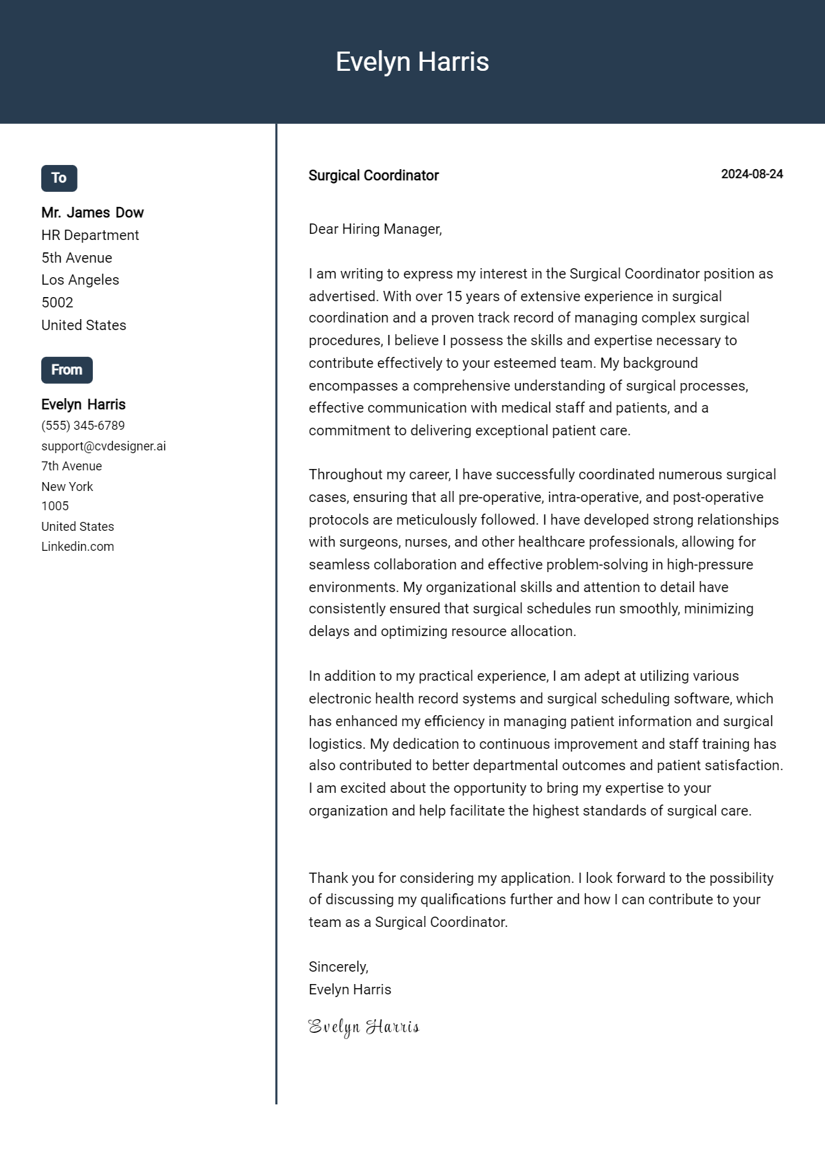 Surgical Coordinator Cover Letter Example for 2026 (Free Templates) Preview
