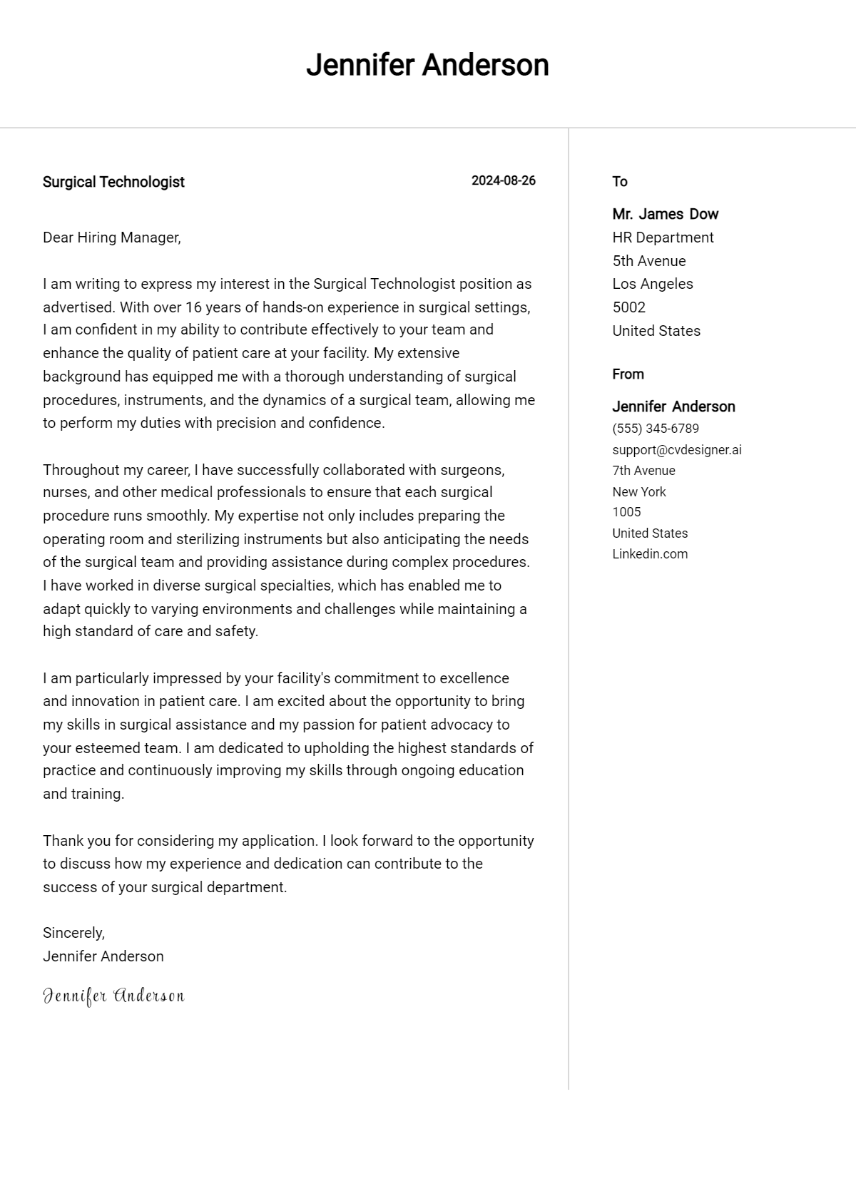 Surgical Technologist Cover Letter Examples & Samples for 2026 Preview