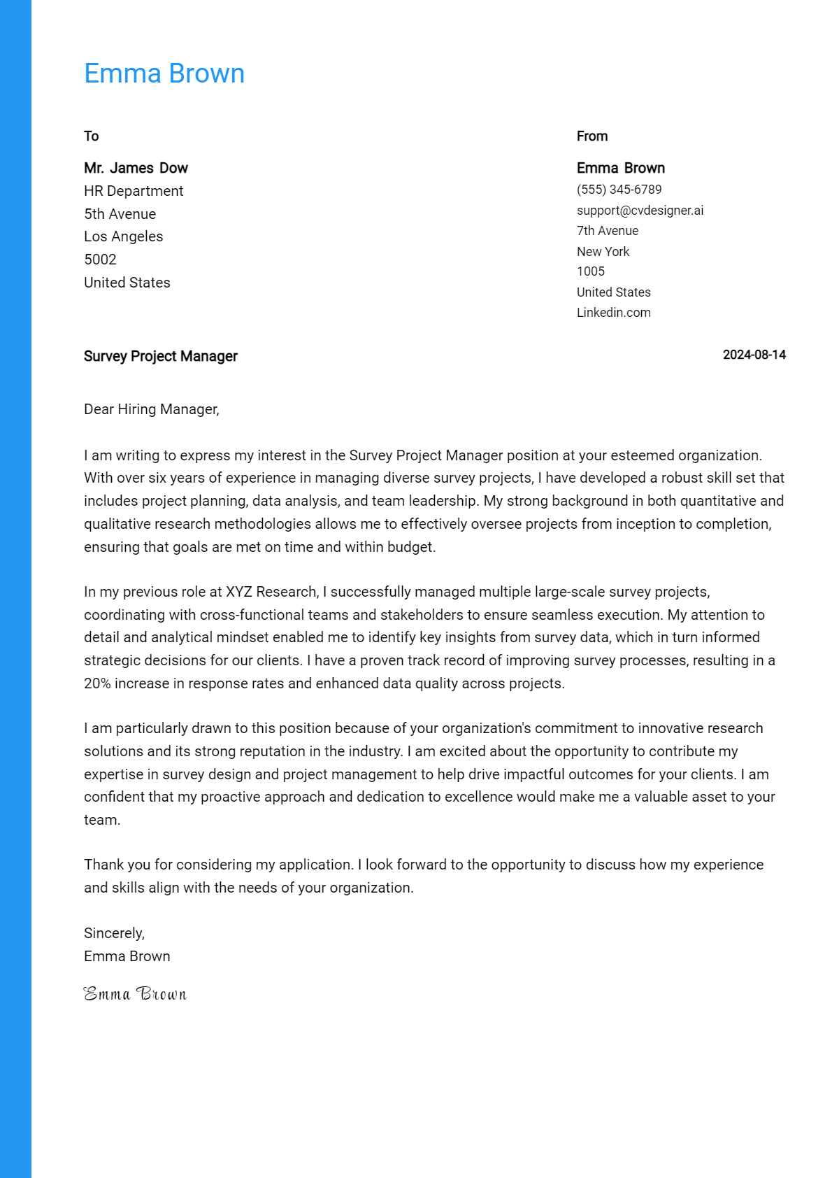 Survey Project Manager Cover Letter Example for 2026 (Complete Writing Guide) Preview