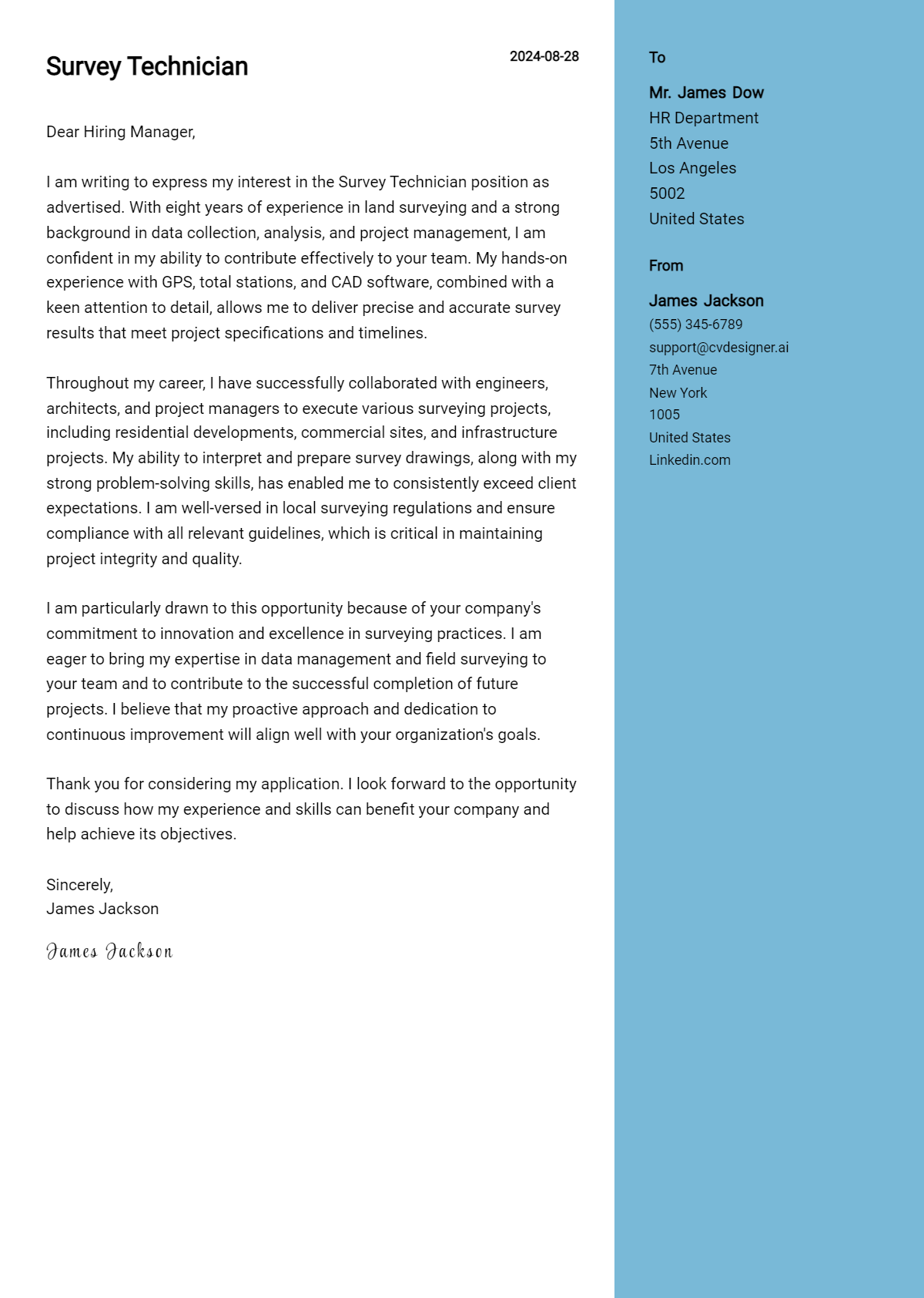 Survey Technician Cover Letter Example for 2026: Proven Tips Preview