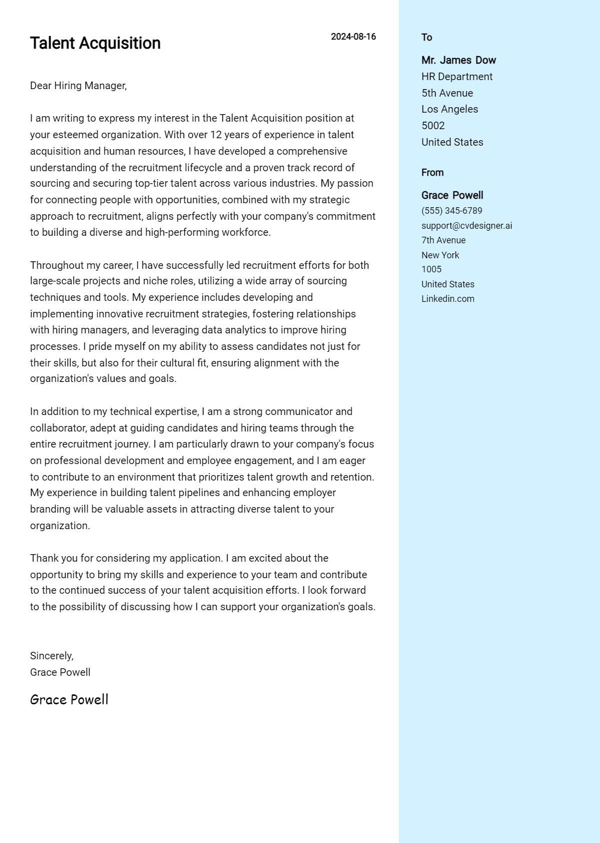 Talent Acquisition Cover Letter Examples with Writing Tips for 2026 Preview