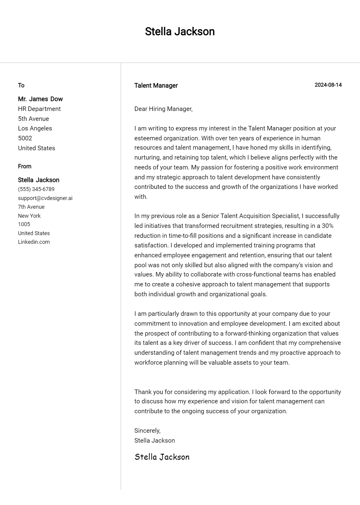 16 Talent Manager Cover Letter Example for 2026 (Complete Writing Guide) Preview