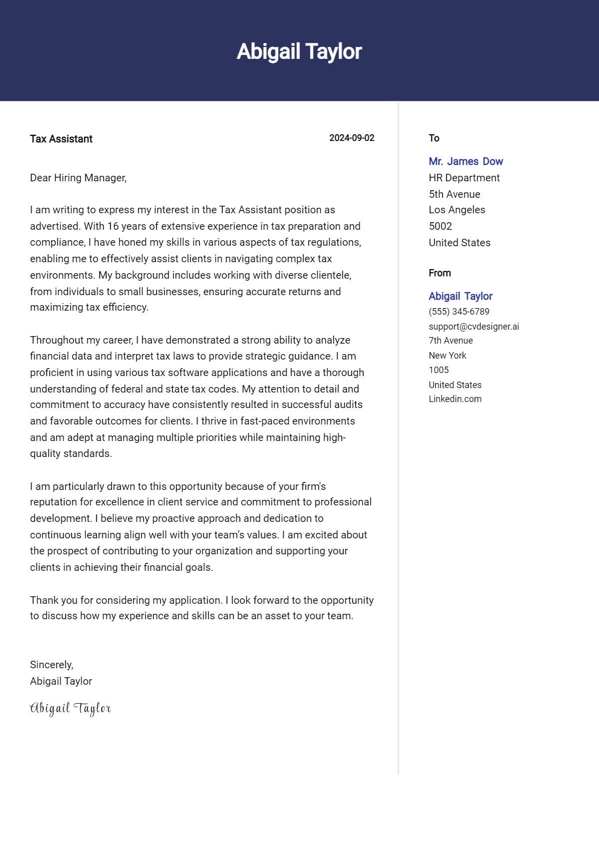 15 Tax Assistant Cover Letter Examples with Writing Tips for 2026 Preview