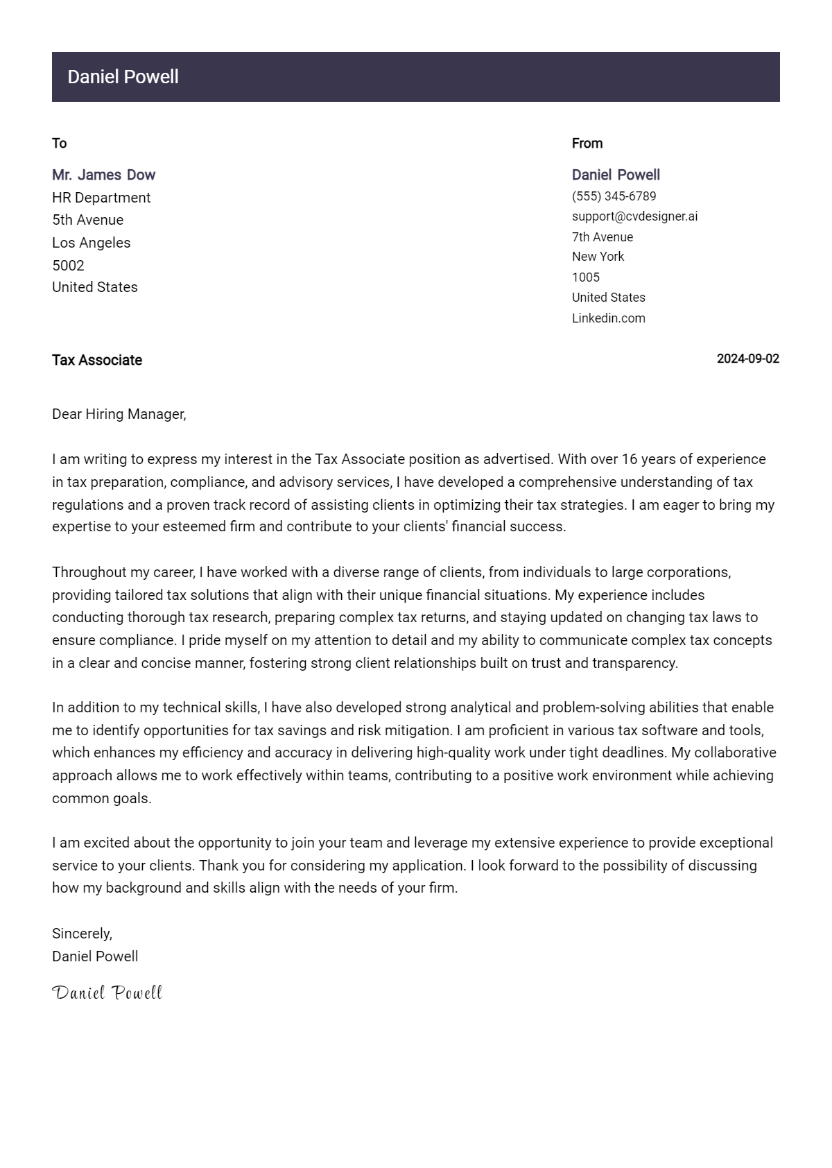 Tax Associate Cover Letter Example for 2026 (Free Templates) Preview