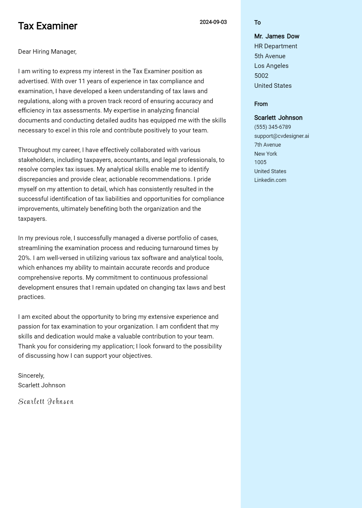 Tax Examiner Cover Letter Example for 2026: Expert Tips & Templates Preview
