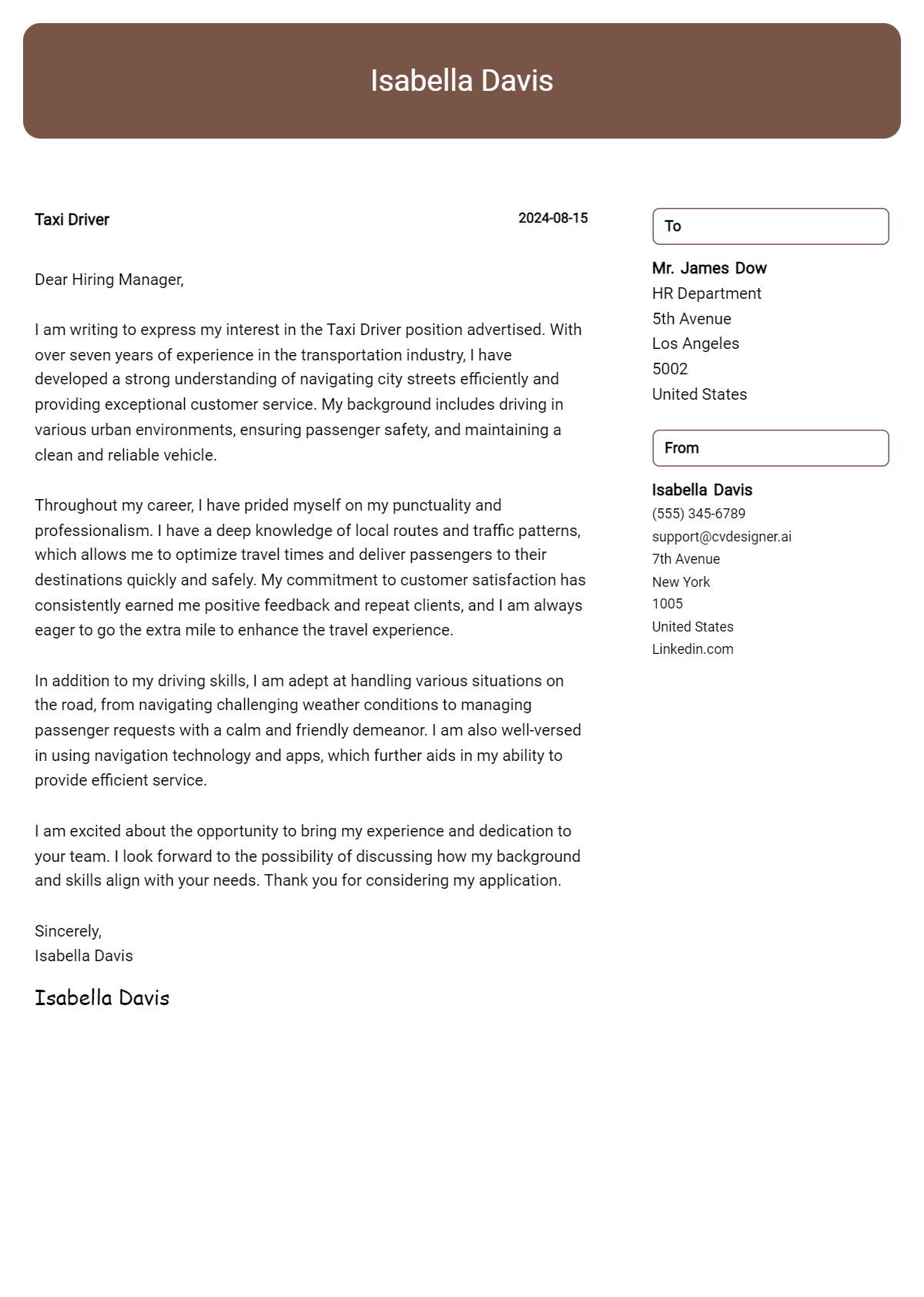 Taxi Driver Cover Letter Examples and Templates for 2026 Preview