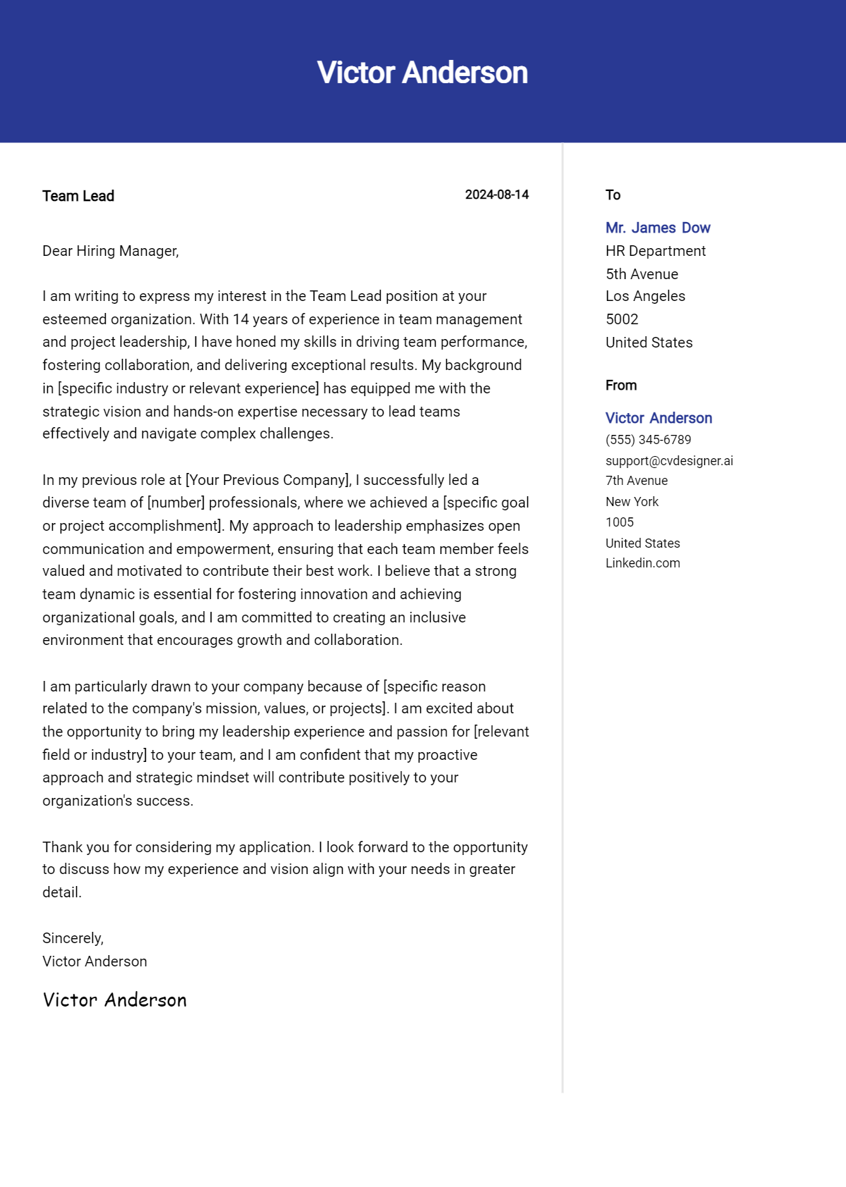 Team Lead Cover Letter Examples & Samples for 2026 Preview