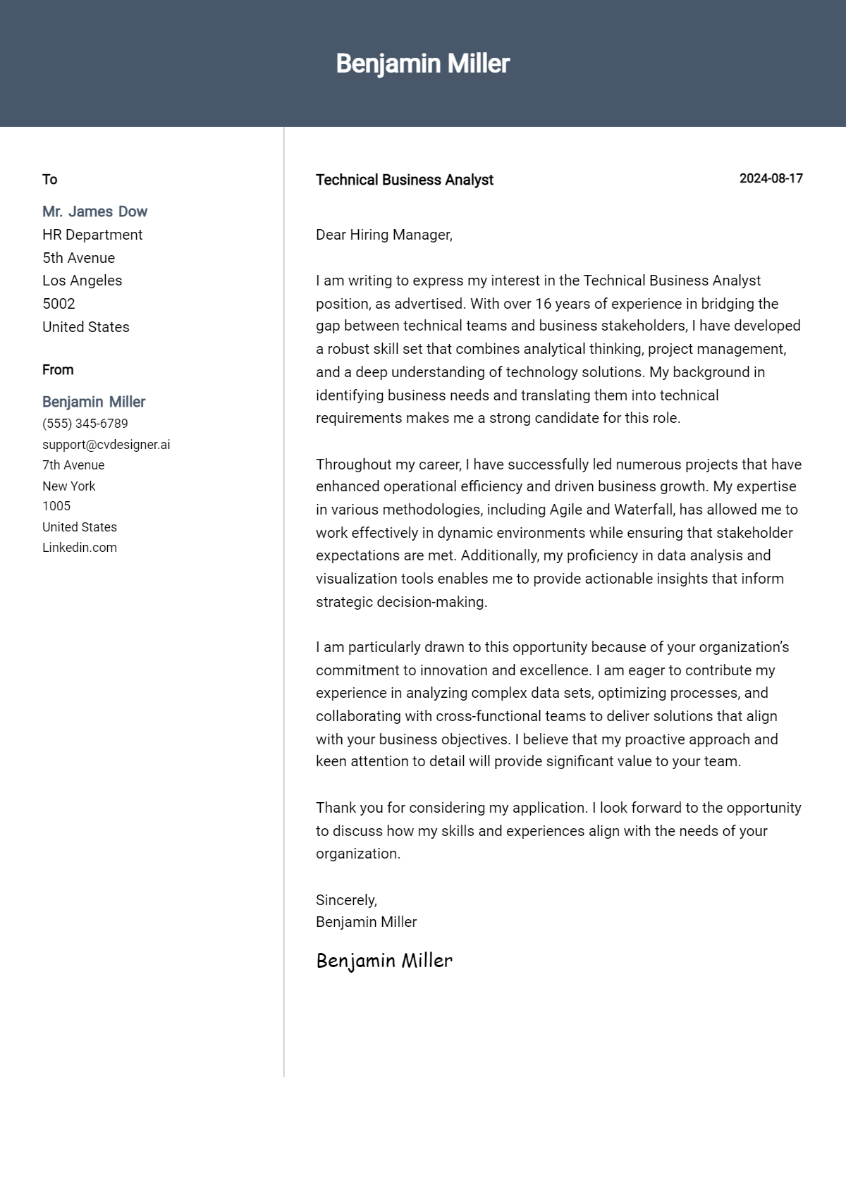 Technical Business Analyst Cover Letter Examples with Writing Tips for 2026 Preview
