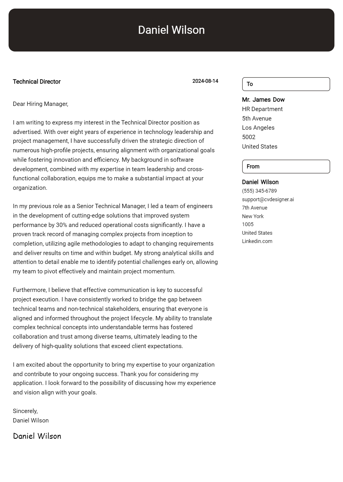 Technical Director Cover Letter Example for 2026 (Writing Guide) Preview