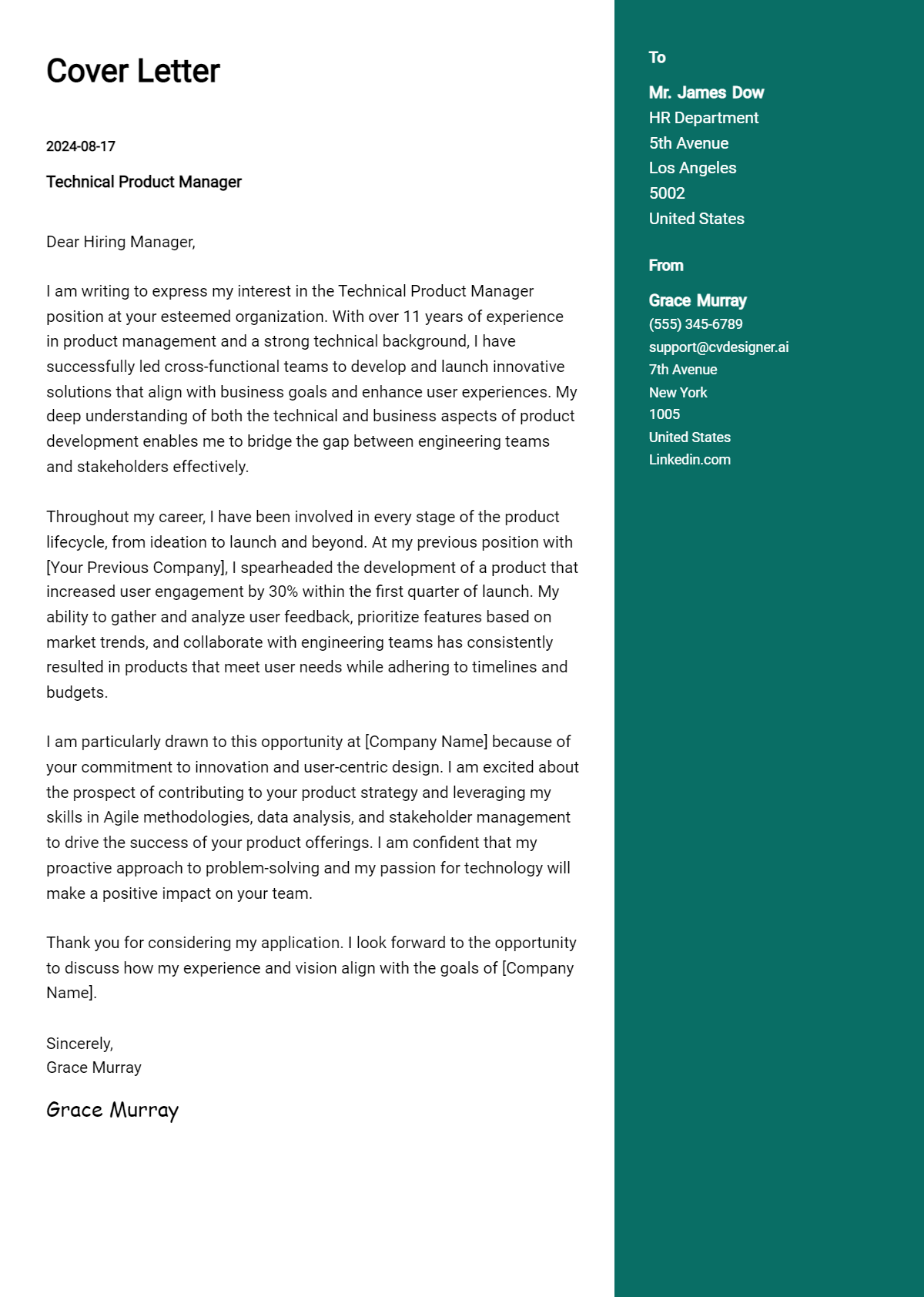 Technical Product Manager Cover Letter Examples with Writing Tips for 2026 Preview