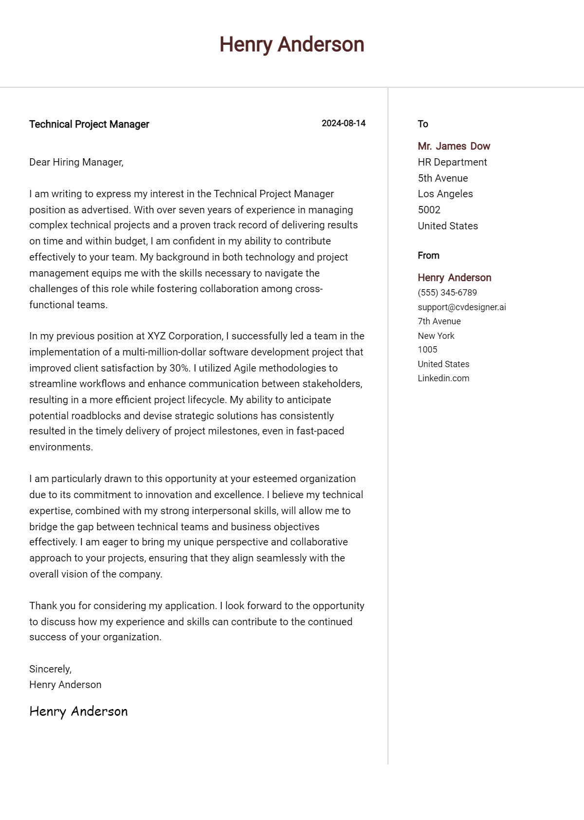 Technical Project Manager Cover Letter Example for 2026: Free Templates Preview