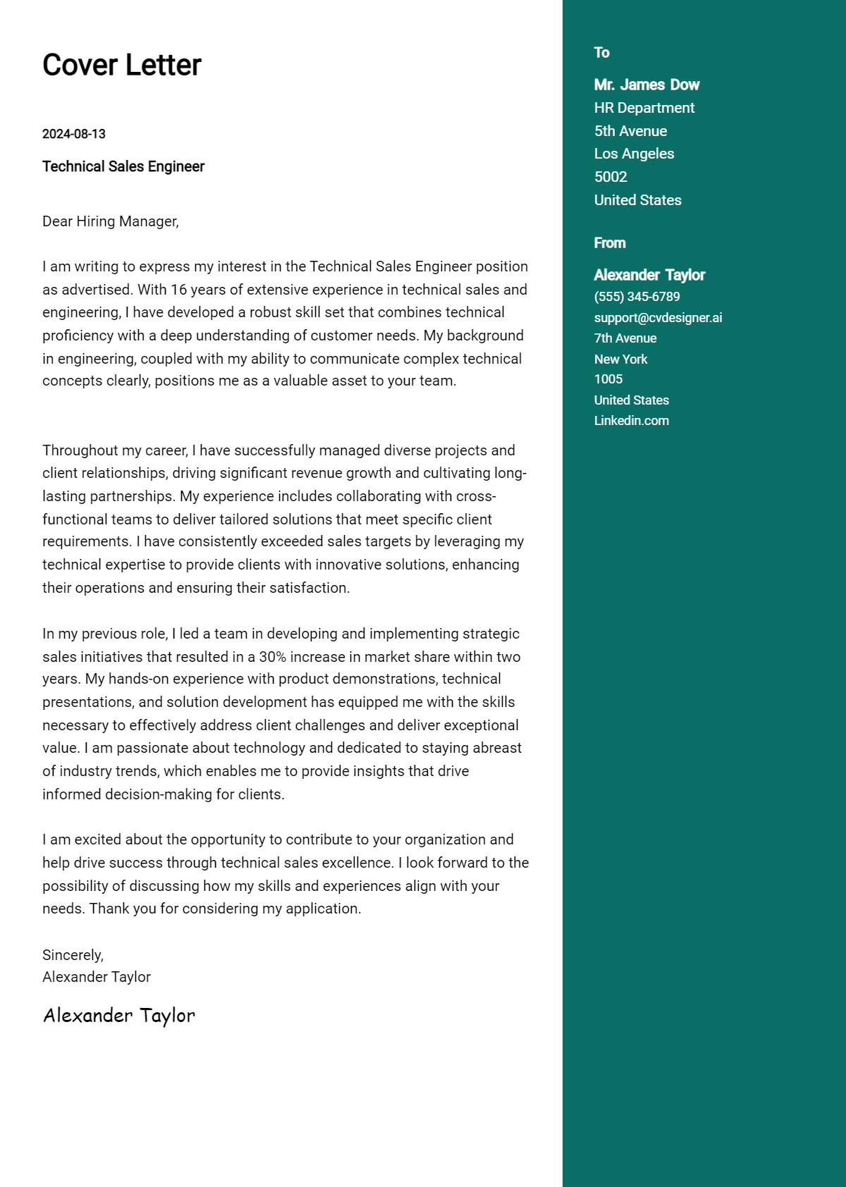 Technical Sales Engineer Cover Letter Example for 2026: Proven Tips Preview