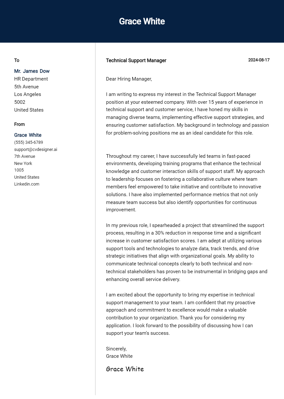 10 Technical Support Manager Cover Letter Examples for 2026 (Downloadable) Preview