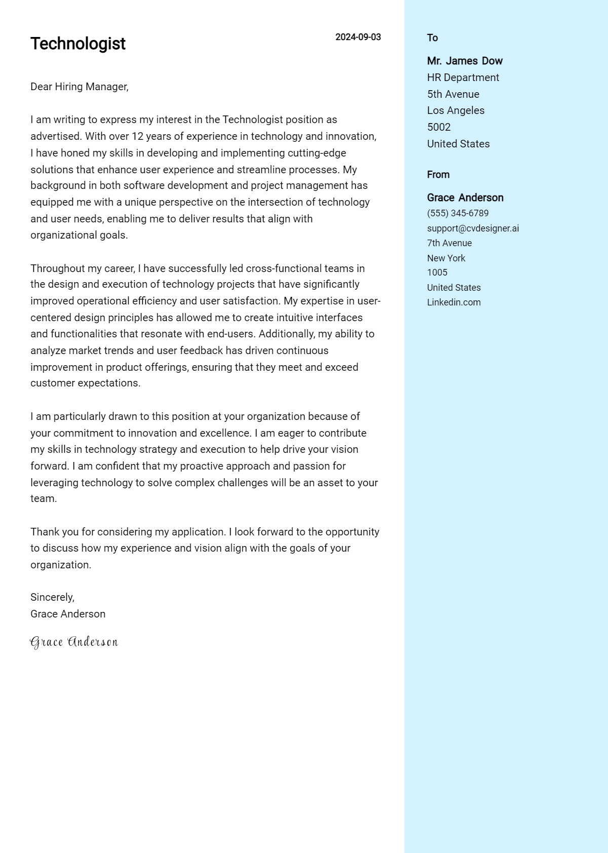 Technologist Cover Letter Examples and Templates for 2026 Preview