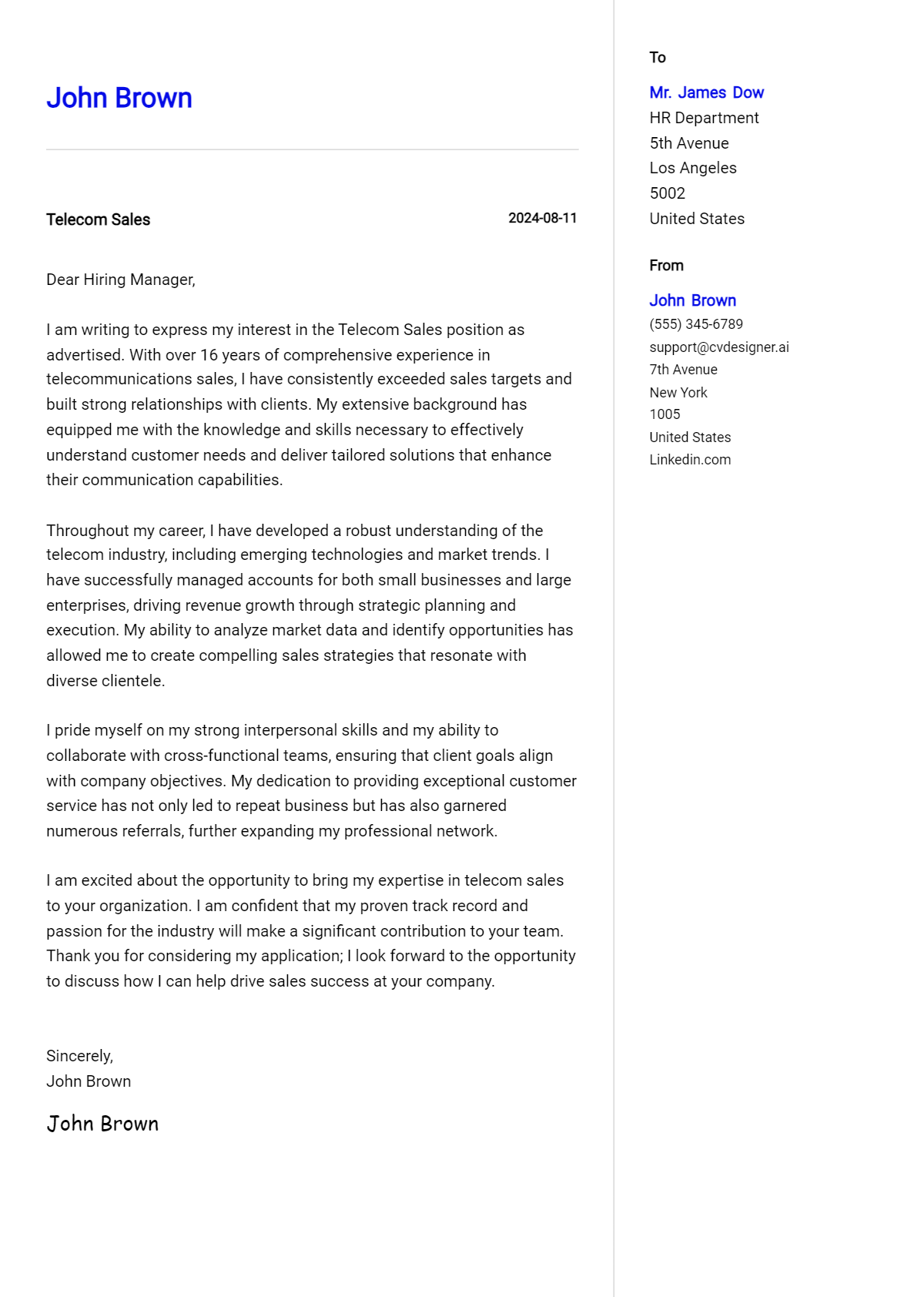 19 Telecom Sales Cover Letter Samples & Examples 2026 Preview