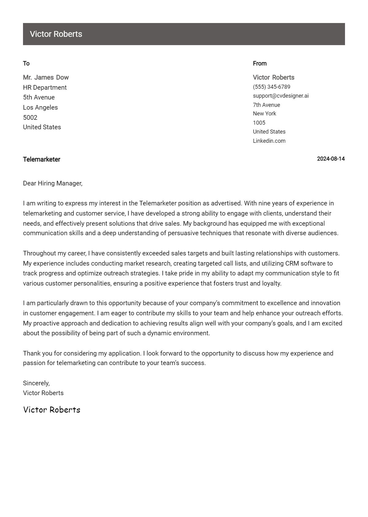 Telemarketer Cover Letter Example for 2026: Proven Tips Preview