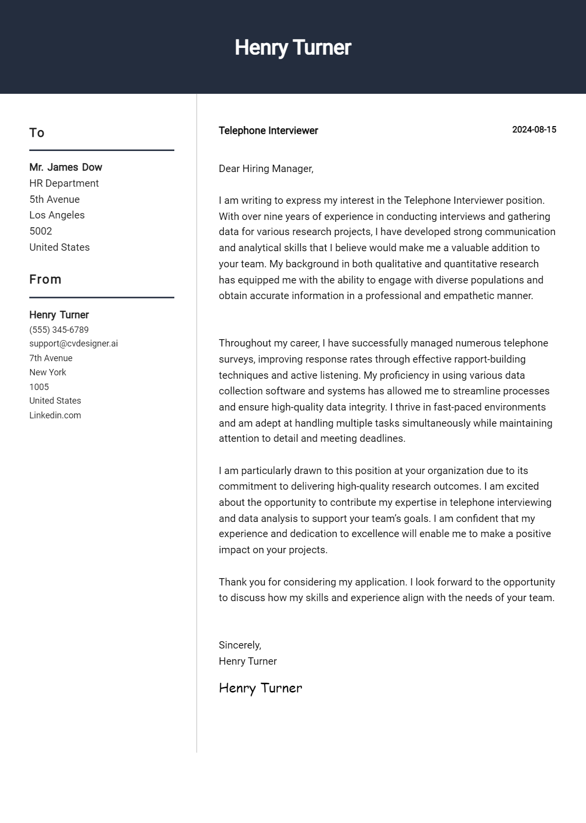 Telephone Interviewer Cover Letter Examples and Templates for 2026 Preview