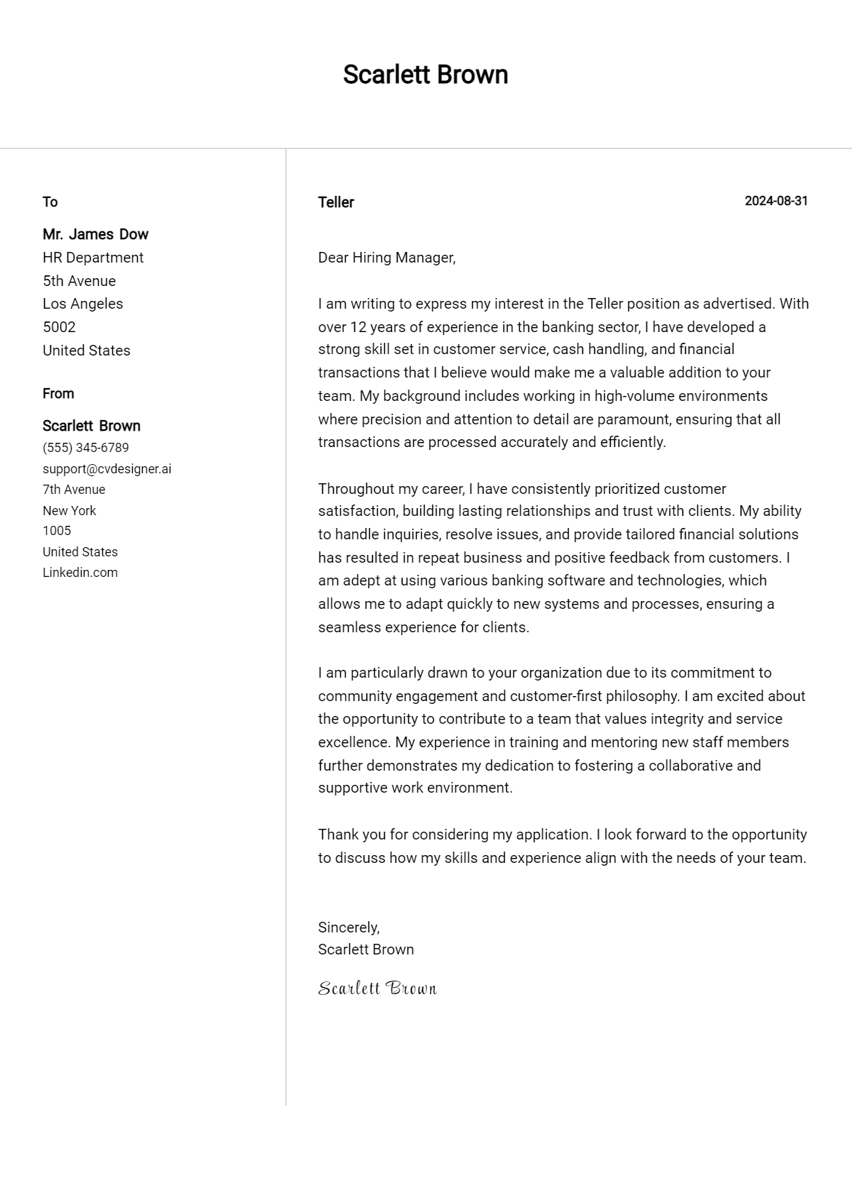 Teller Cover Letter Example for 2026: Expert Tips & Templates Preview