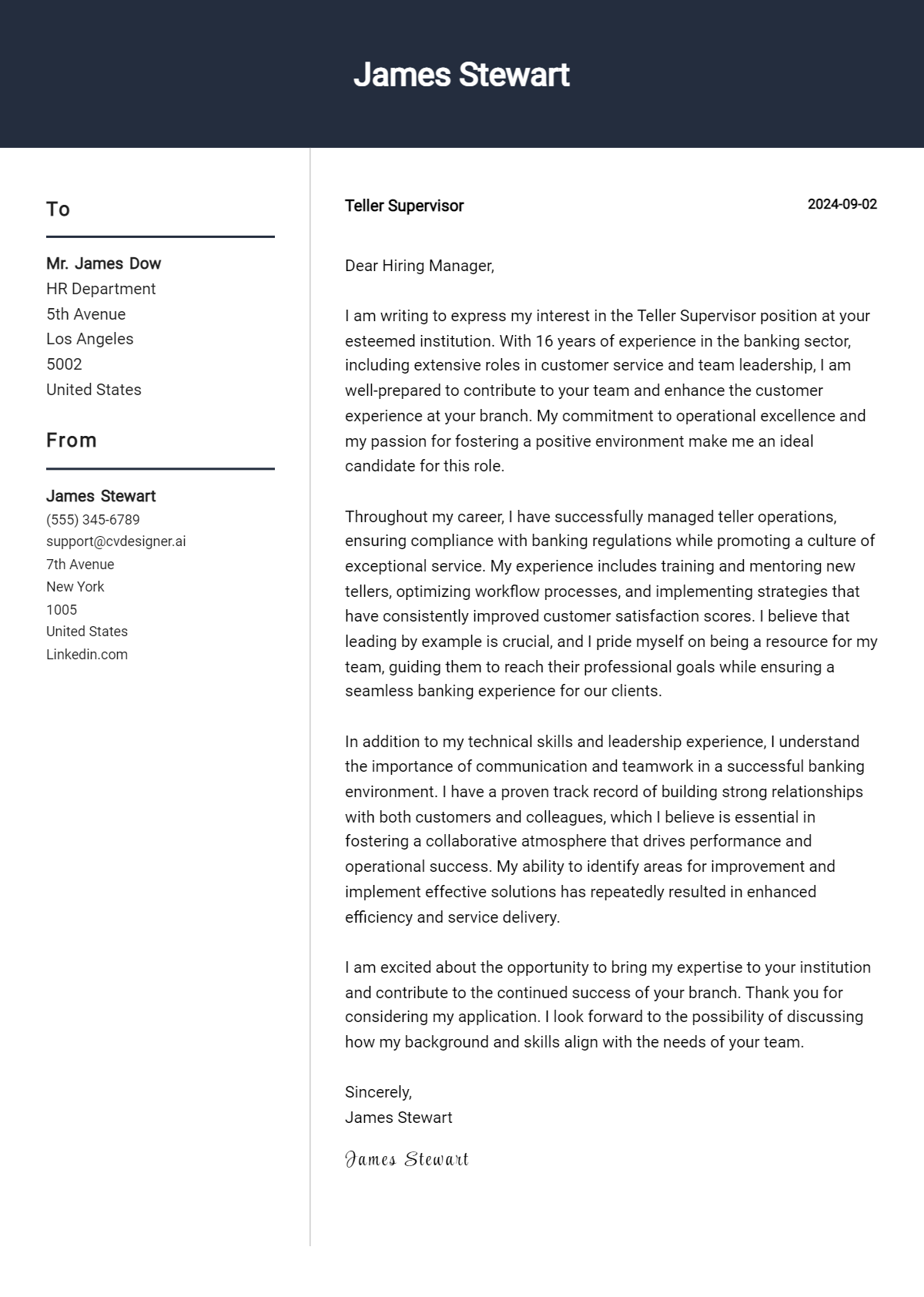 Teller Supervisor Cover Letter Example for 2026: Proven Tips Preview