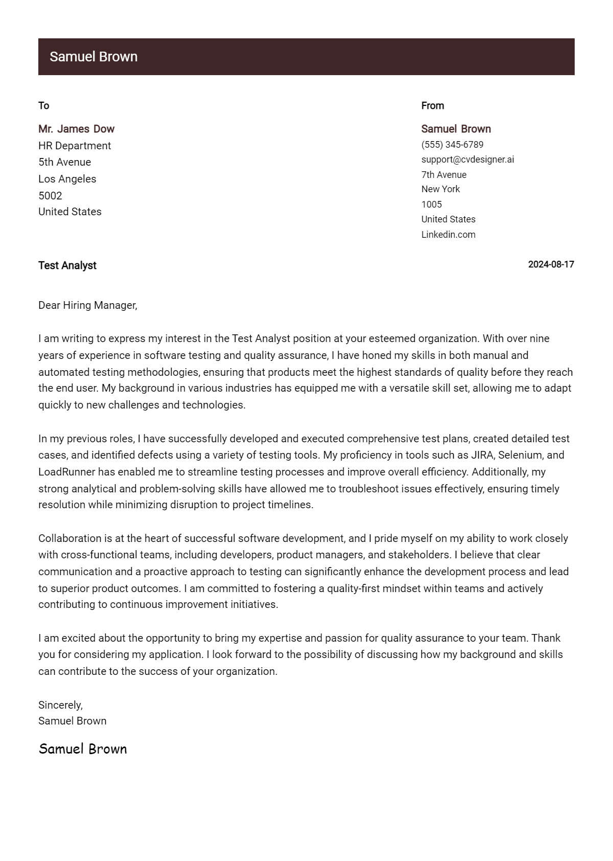 Test Analyst Cover Letter Example for 2026: Free Templates Preview