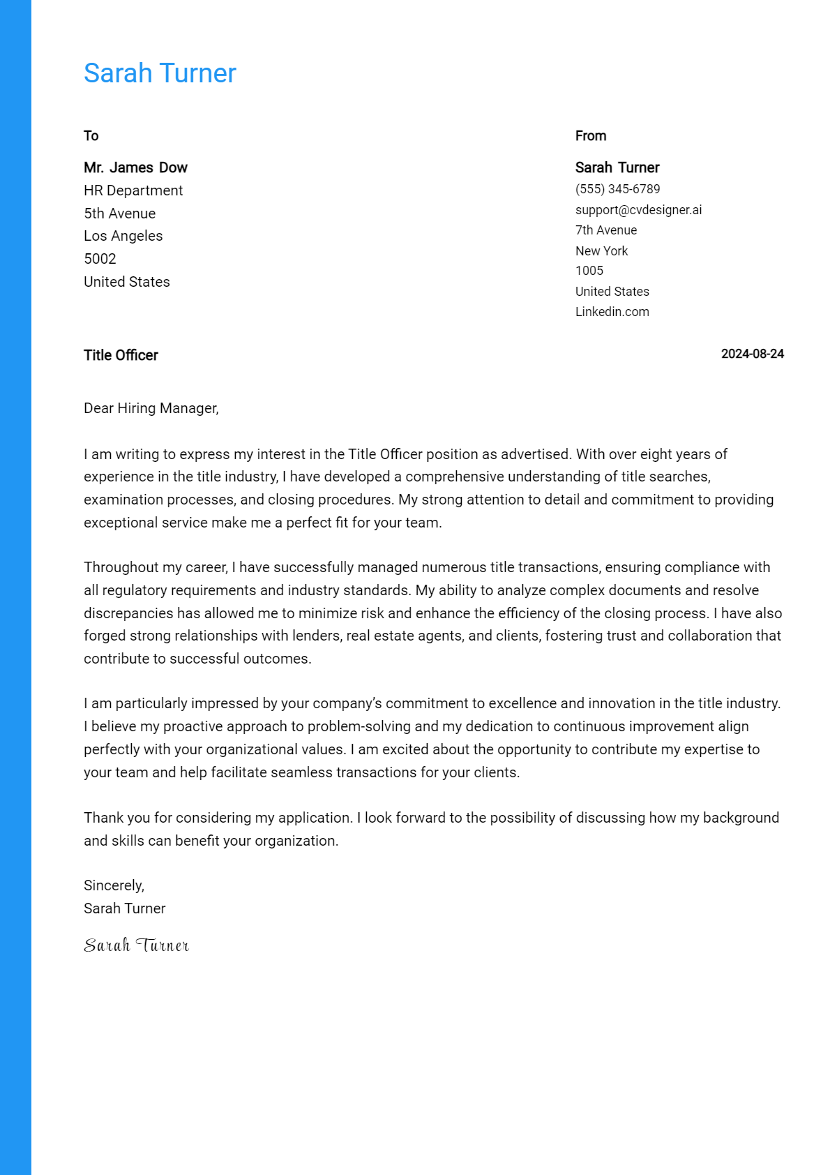 Title Officer Cover Letter Examples with Writing Tips for 2026 Preview