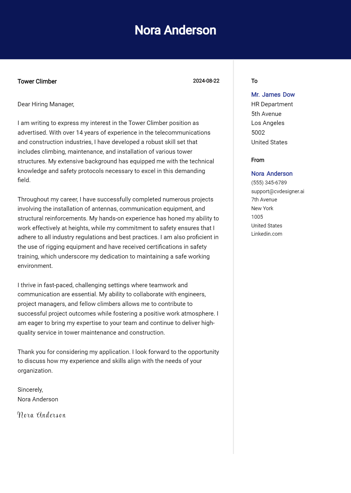 Tower Climber Cover Letter Example for 2026: Expert Tips & Templates Preview